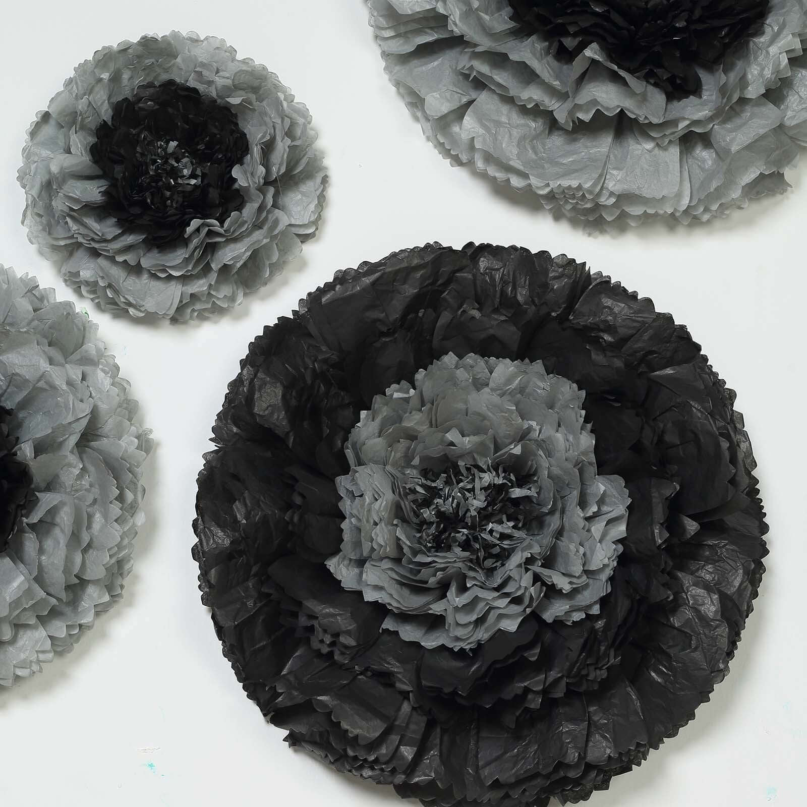Set of 6 Charcoal Gray Giant Carnation 3D Paper Flowers Wall Decor 12",16",20" - Image 6