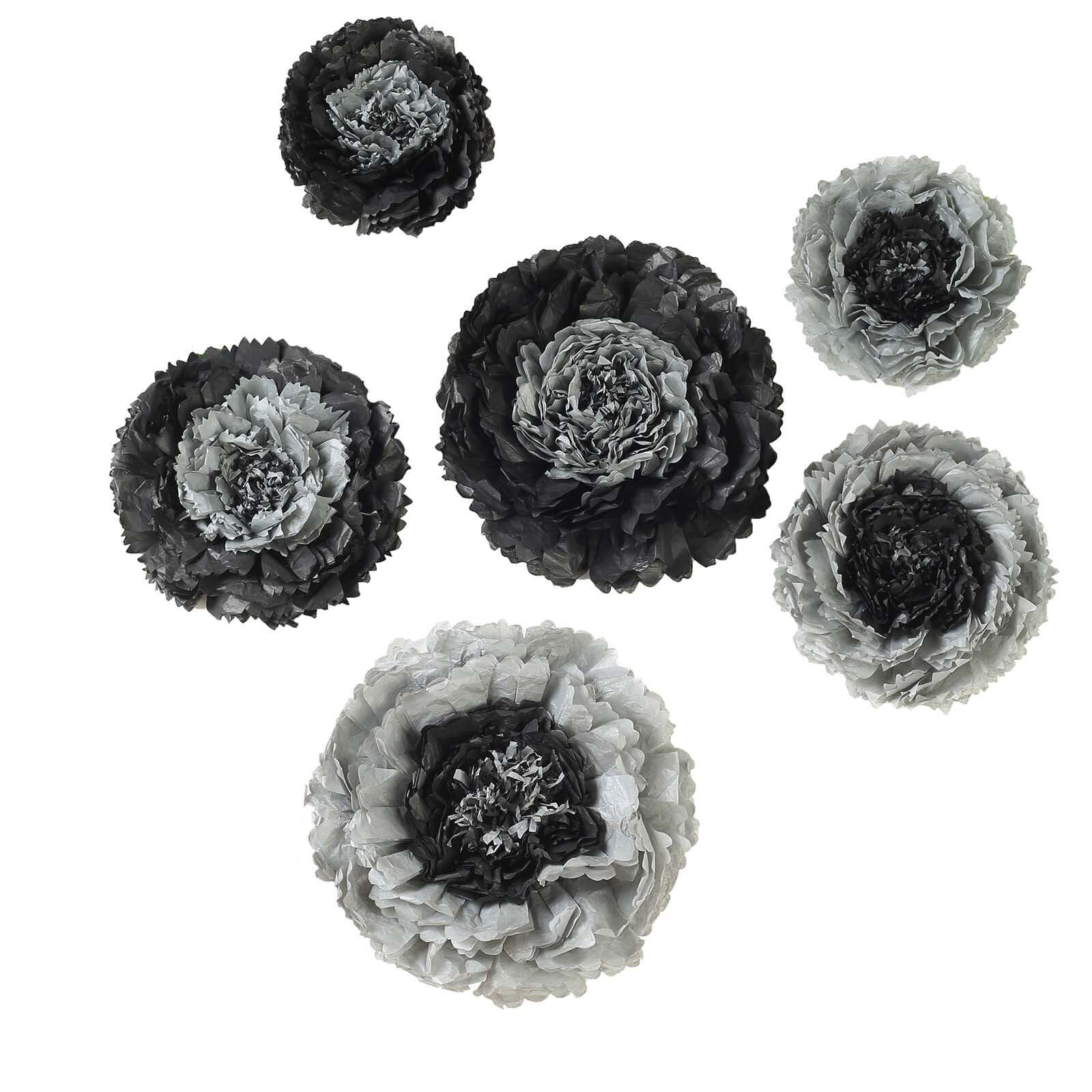 Set of 6 Charcoal Gray Giant Carnation 3D Paper Flowers Wall Decor 12",16",20" - Image 7