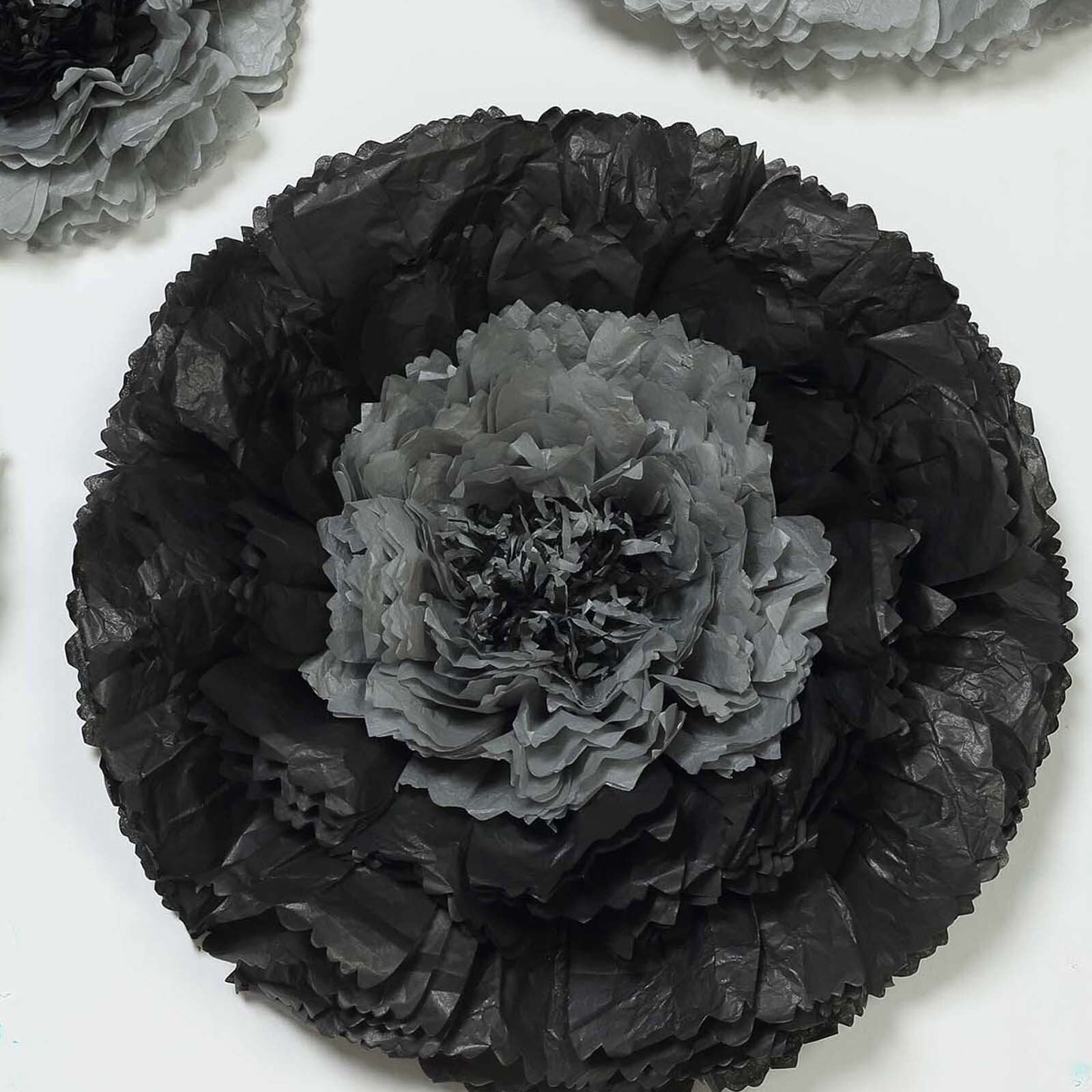 Set of 6 Charcoal Gray Giant Carnation 3D Paper Flowers Wall Decor 12",16",20" - Image 8