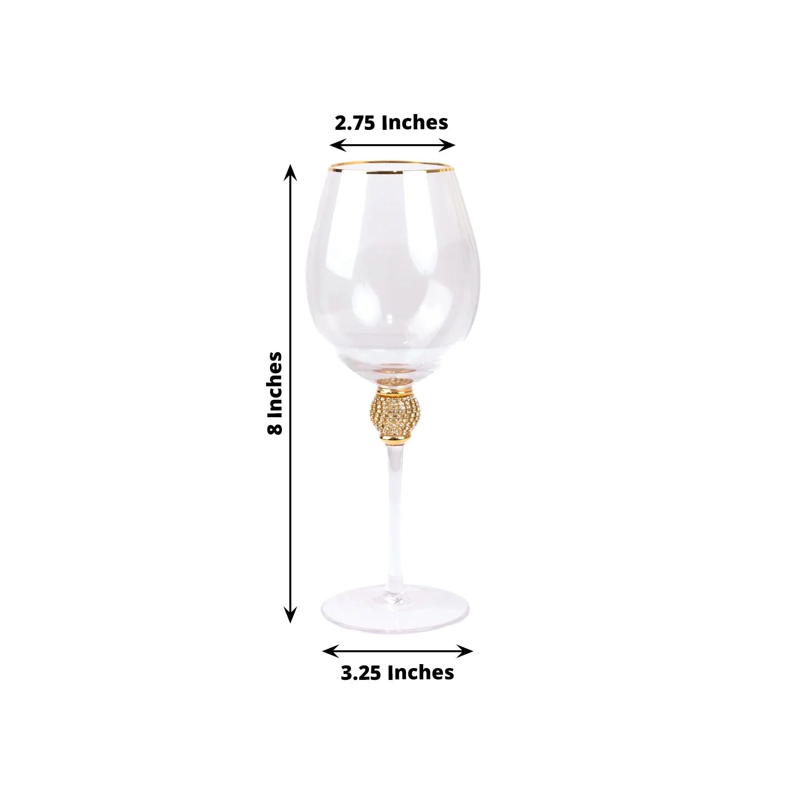 Set of 6 Clear Wine Goblet Glasses 16oz Gold Rimmed Design with Rhinestone Studded Stem 10" - Handblown Vintage Crystal Glassware - Image 3