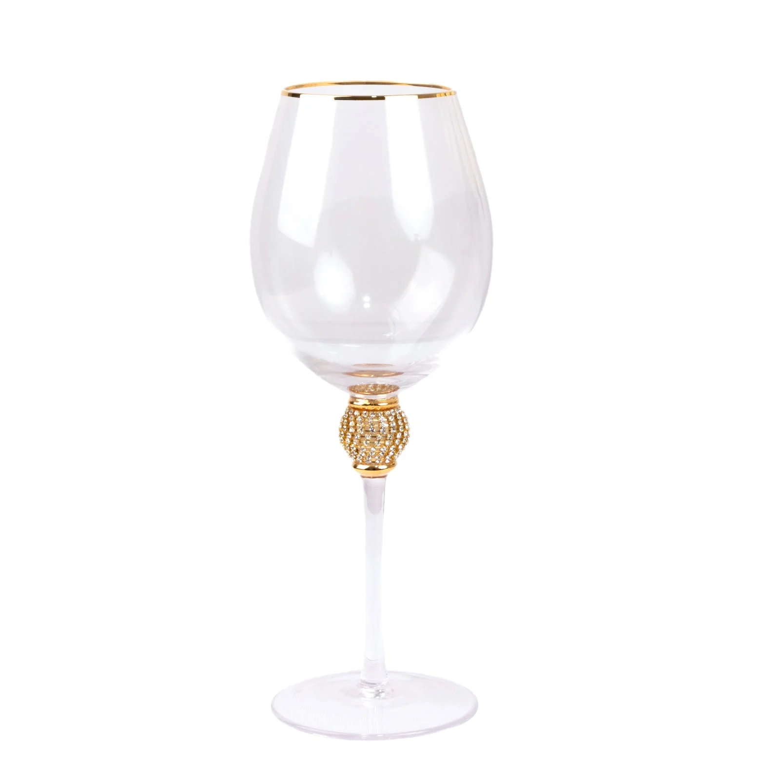 Set of 6 Clear Wine Goblet Glasses 16oz Gold Rimmed Design with Rhinestone Studded Stem 10" - Handblown Vintage Crystal Glassware - Image 7
