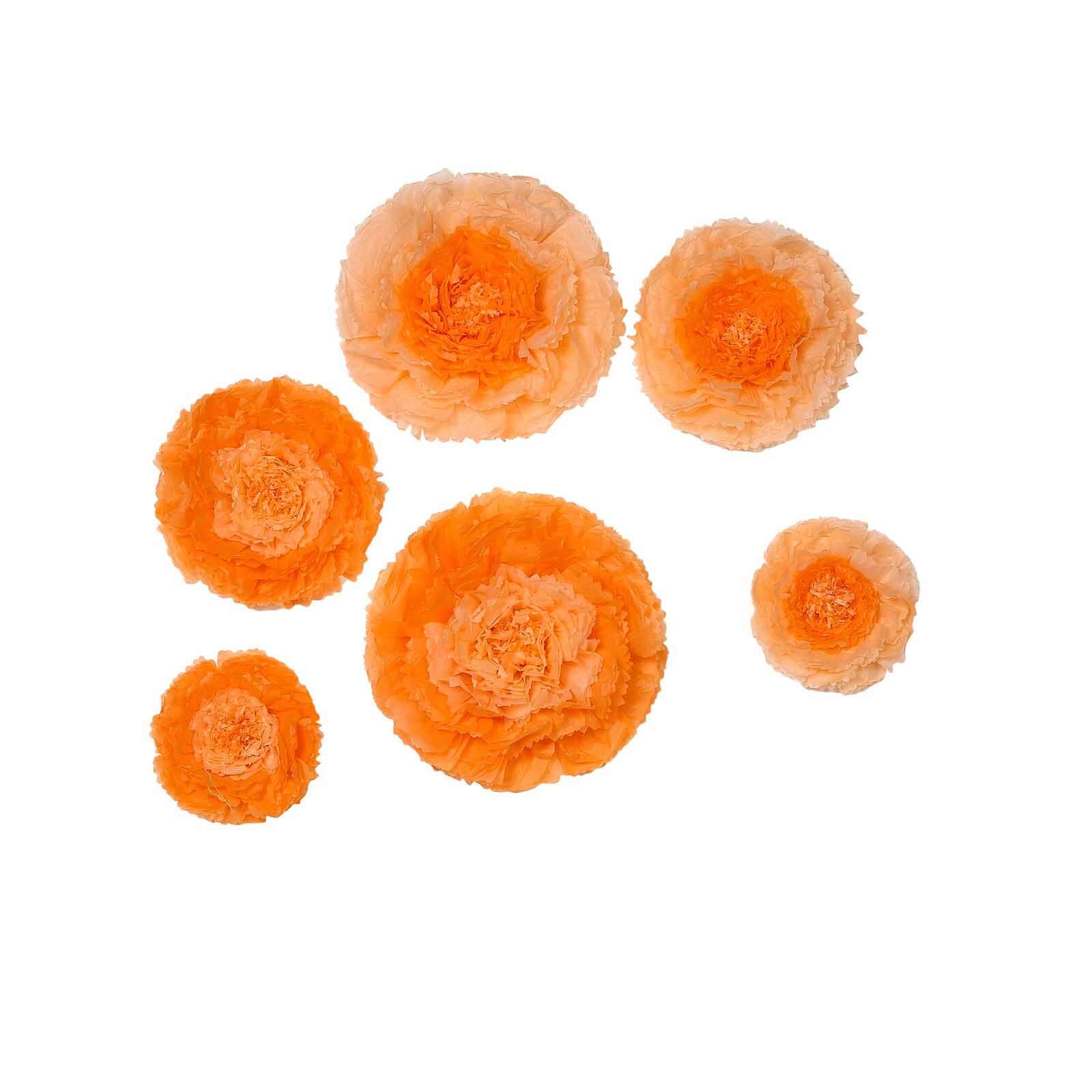 Set of 6 Coral Orange Carnation 3D Paper Flowers Wall Decor 7",9",11" - Image 7