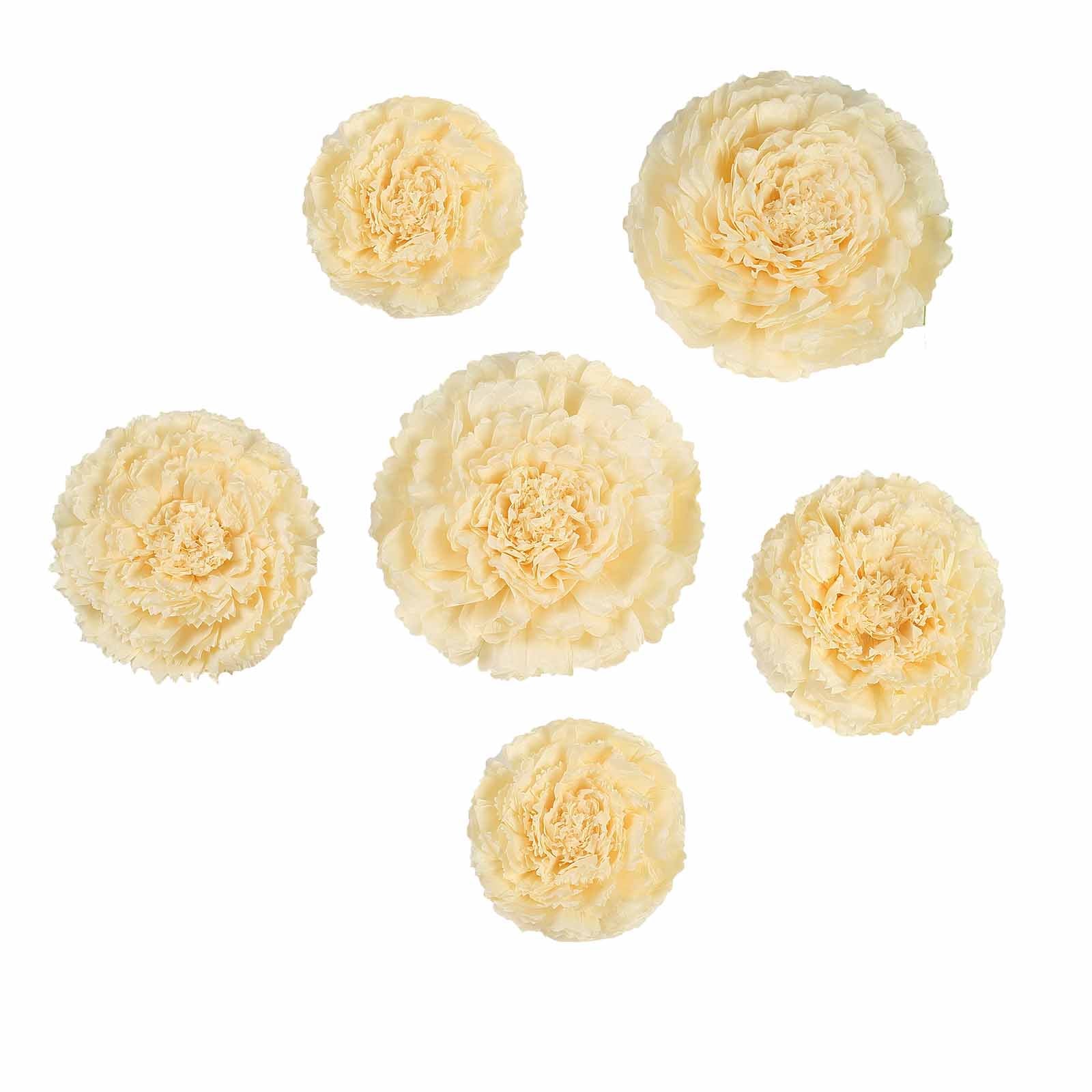 Set of 6 Ivory / Cream Carnation 3D Paper Flowers Wall Decor 7",9",11" - Image 8
