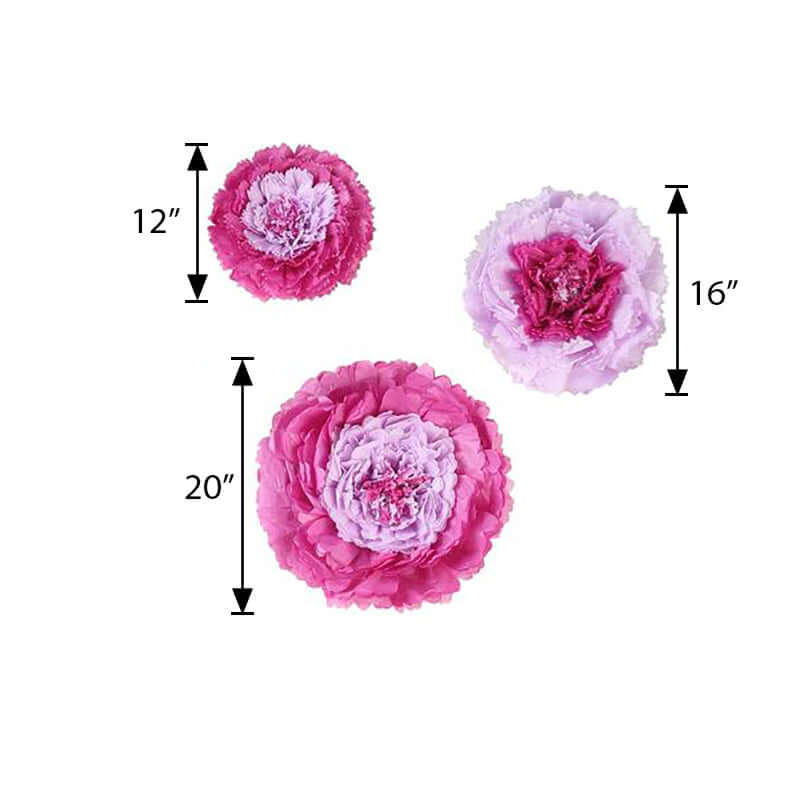 Set of 6 Lavender Giant Carnation 3D Paper Flowers Wall Decor 12",16",20" - Image 3