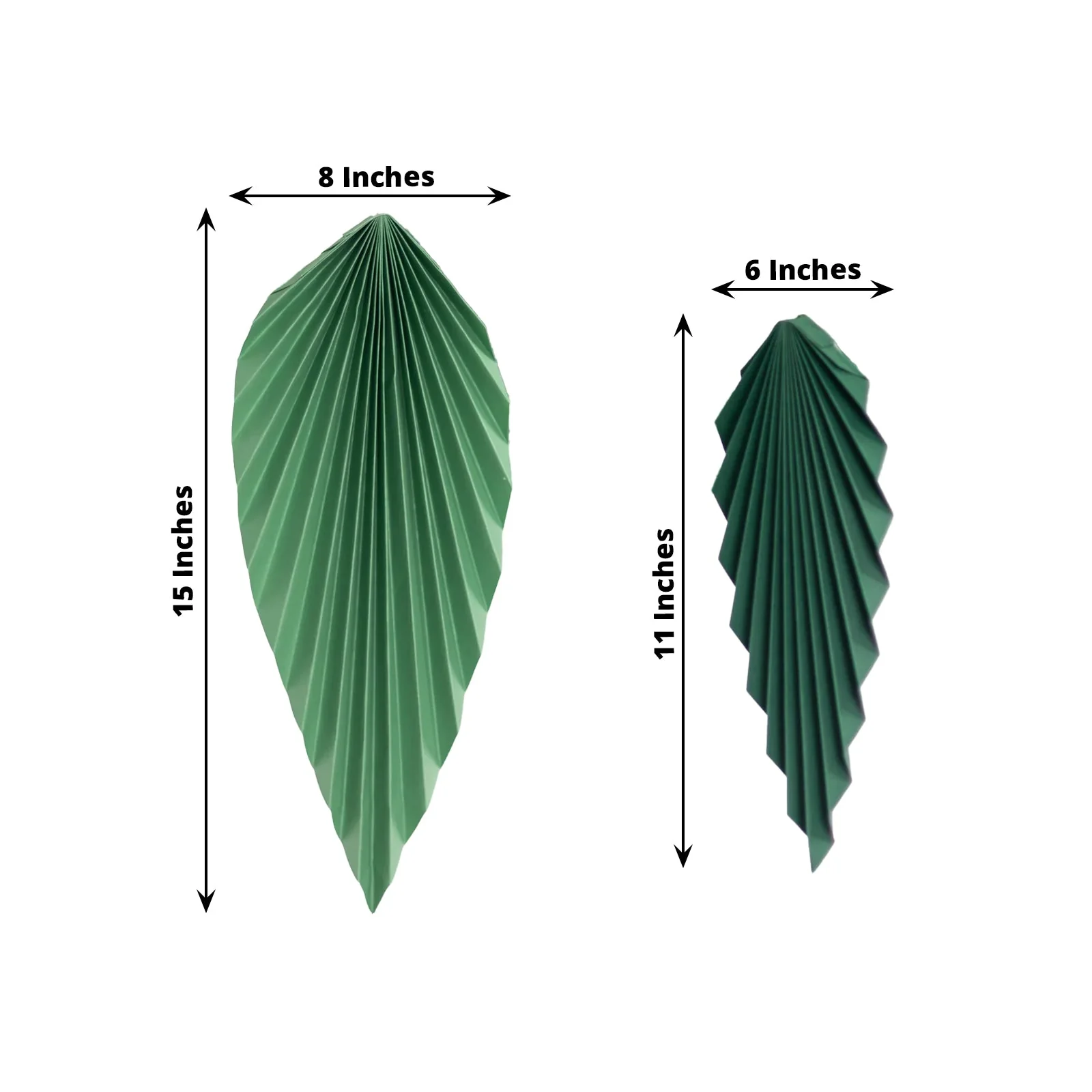 Set of 6 Mixed Green Leaves Hanging Paper Fans Wall Decor, Pre-Strung Foldable Tropical Palm Leaves Jungle Theme Party Supplies - 11",15" - Image 2