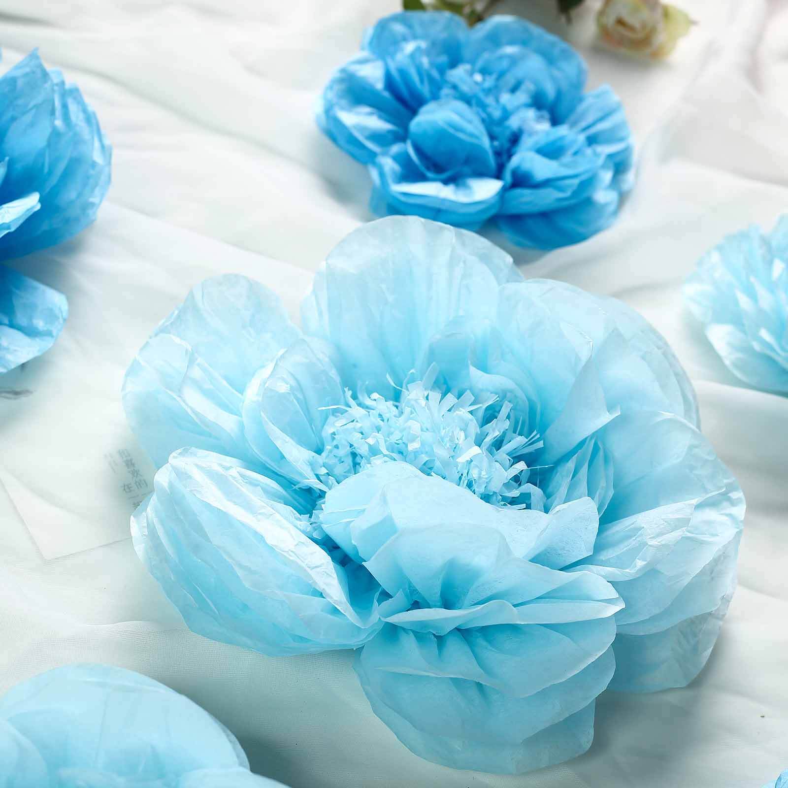 Set of 6 Periwinkle / Turquoise Peony 3D Paper Flowers Wall Decor 7",9",11" - Image 7