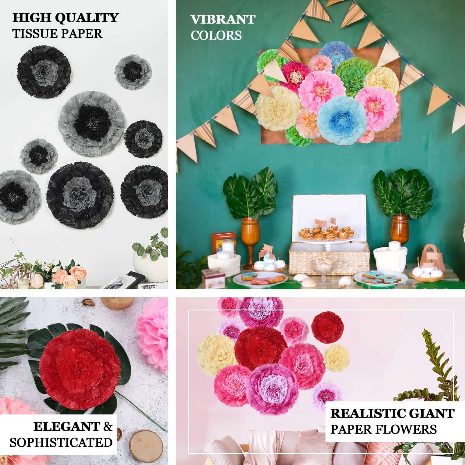 Set of 6 Pink / Fuchsia Giant Carnation 3D Paper Flowers Wall Decor 12",16",20" - Image 4