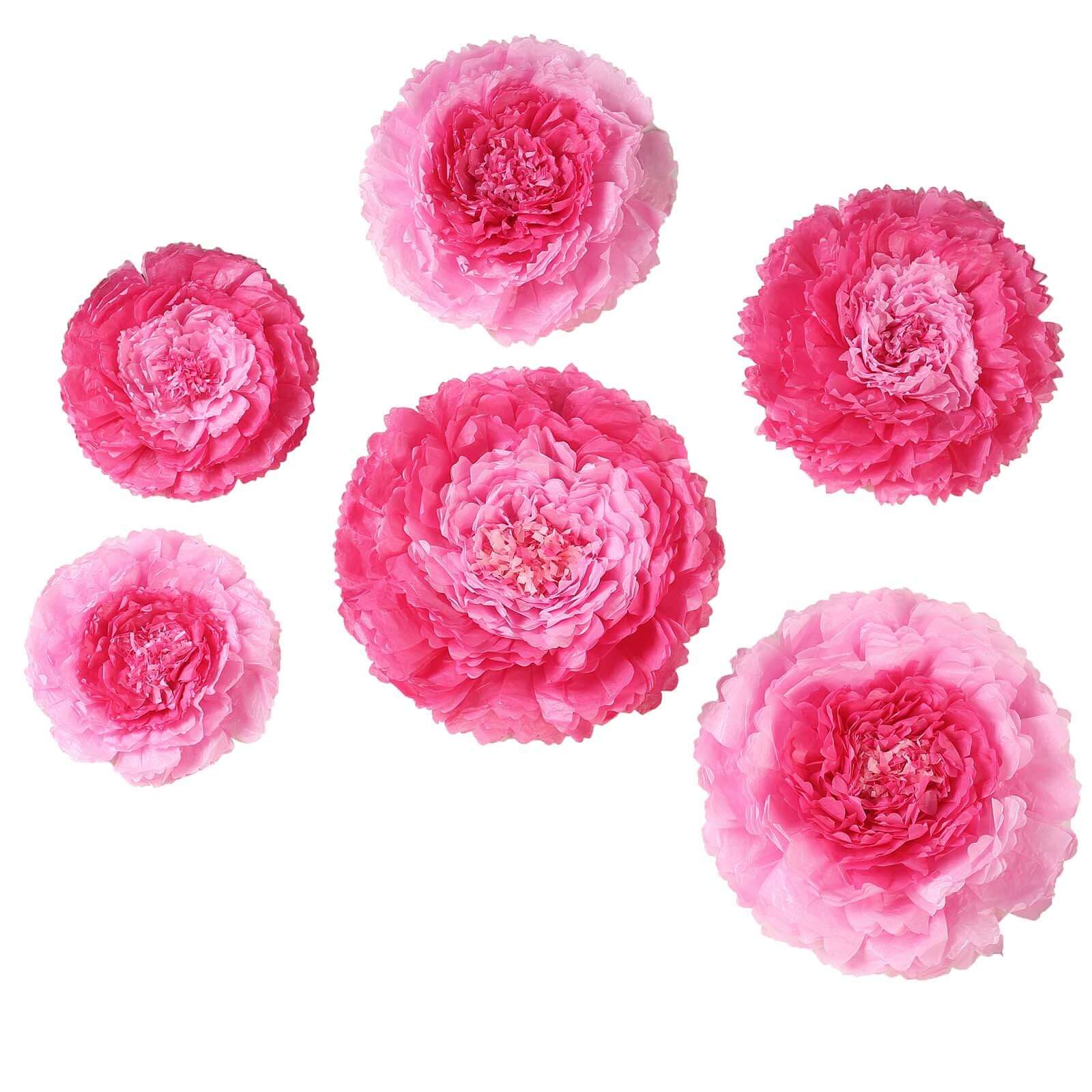 Set of 6 Pink / Fuchsia Giant Carnation 3D Paper Flowers Wall Decor 12",16",20" - Image 7