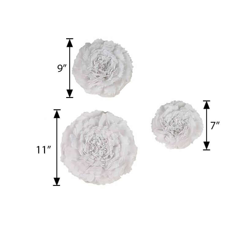 Set of 6 White Carnation 3D Paper Flowers Wall Decor 7",9",11" - Image 3