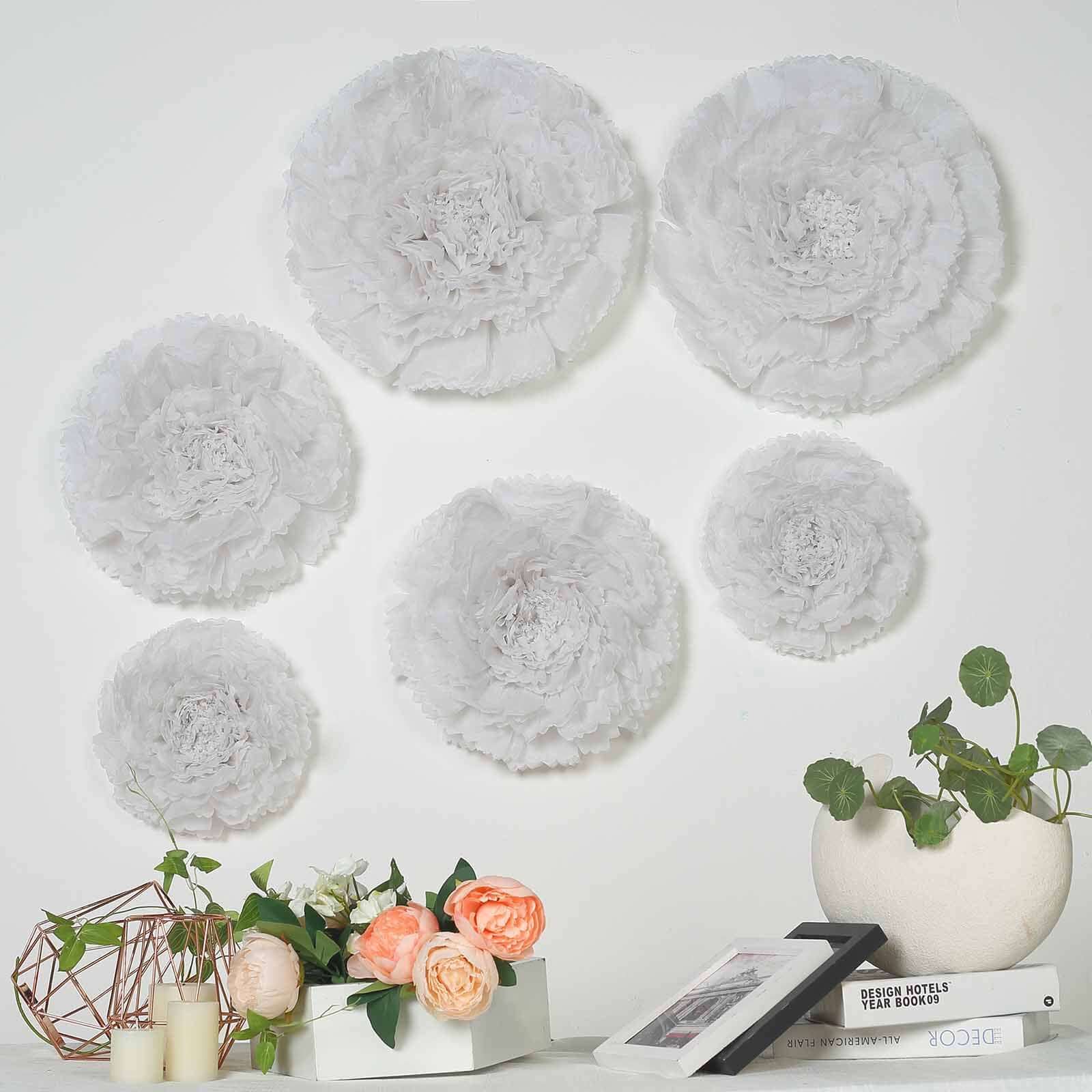 Set of 6 White Carnation 3D Paper Flowers Wall Decor 7",9",11" - Image 6