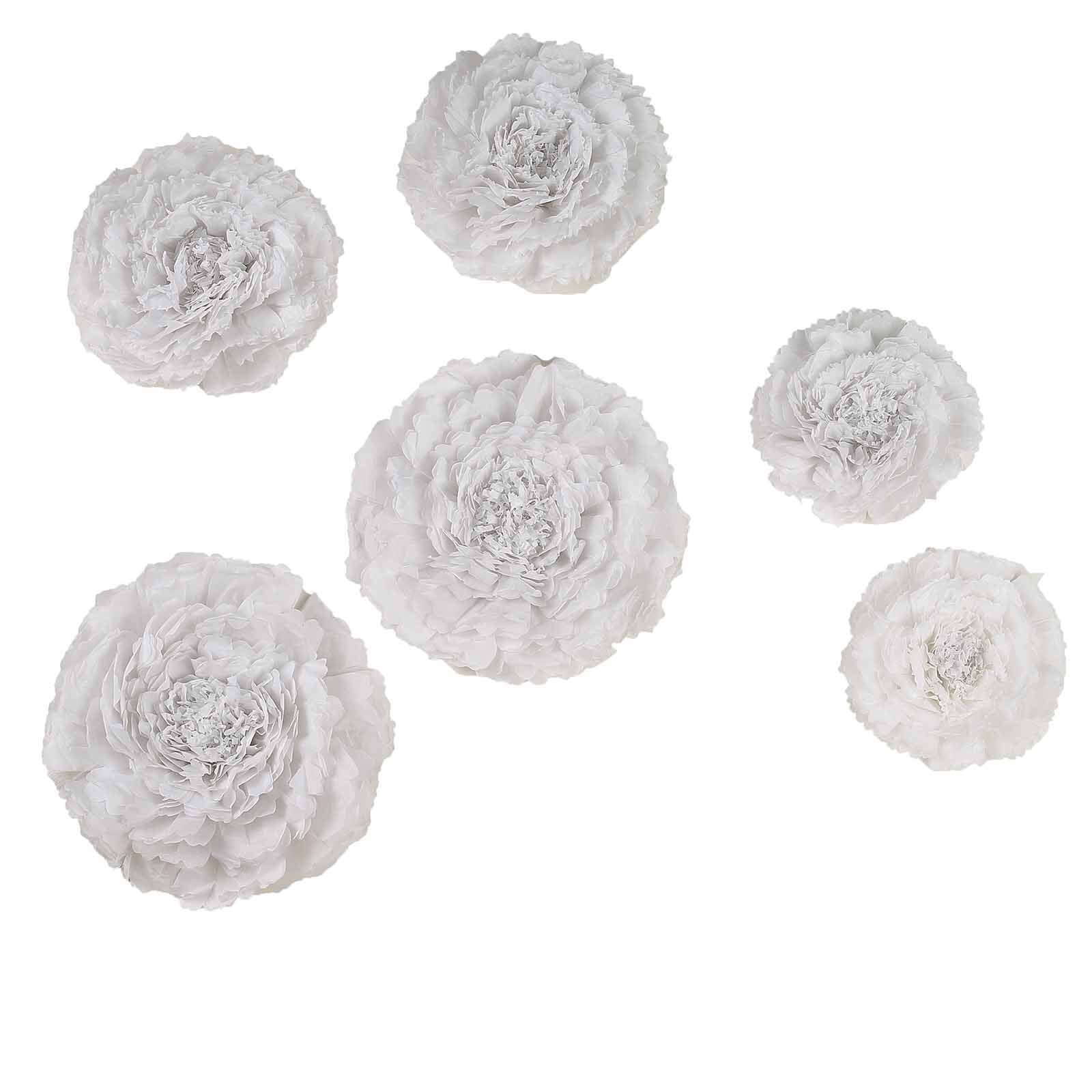 Set of 6 White Carnation 3D Paper Flowers Wall Decor 7",9",11" - Image 7