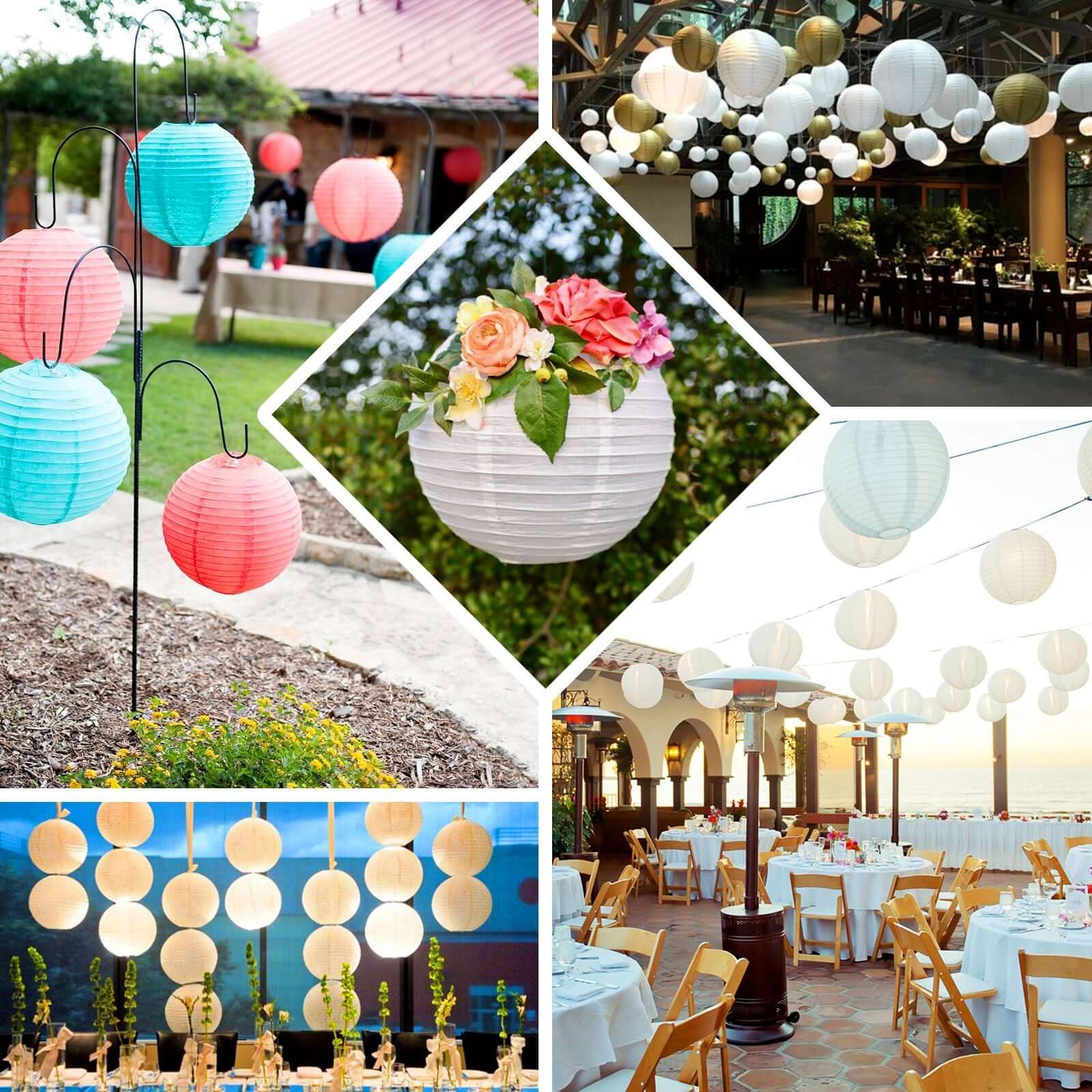 Set of 8 Mixed Blush Gold Hanging Paper Lanterns, Assorted Size Decorative Round Chinese Sky Lanterns - 6",8",10",14" - Image 5