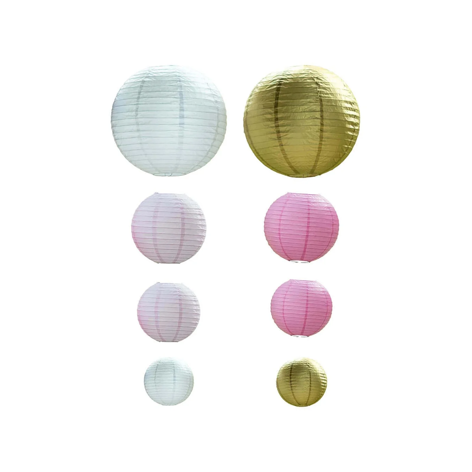Set of 8 Mixed Blush Gold Hanging Paper Lanterns, Assorted Size Decorative Round Chinese Sky Lanterns - 6",8",10",14" - Image 7