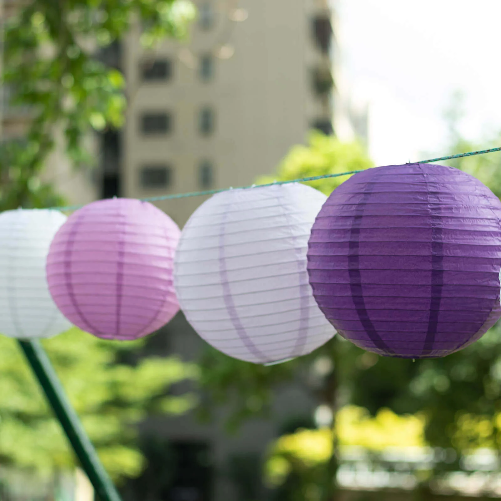Set of 8 Mixed Purple White Hanging Paper Lanterns, Assorted Size Decorative Round Chinese Sky Lanterns - 6",8",10",14" - Image 2