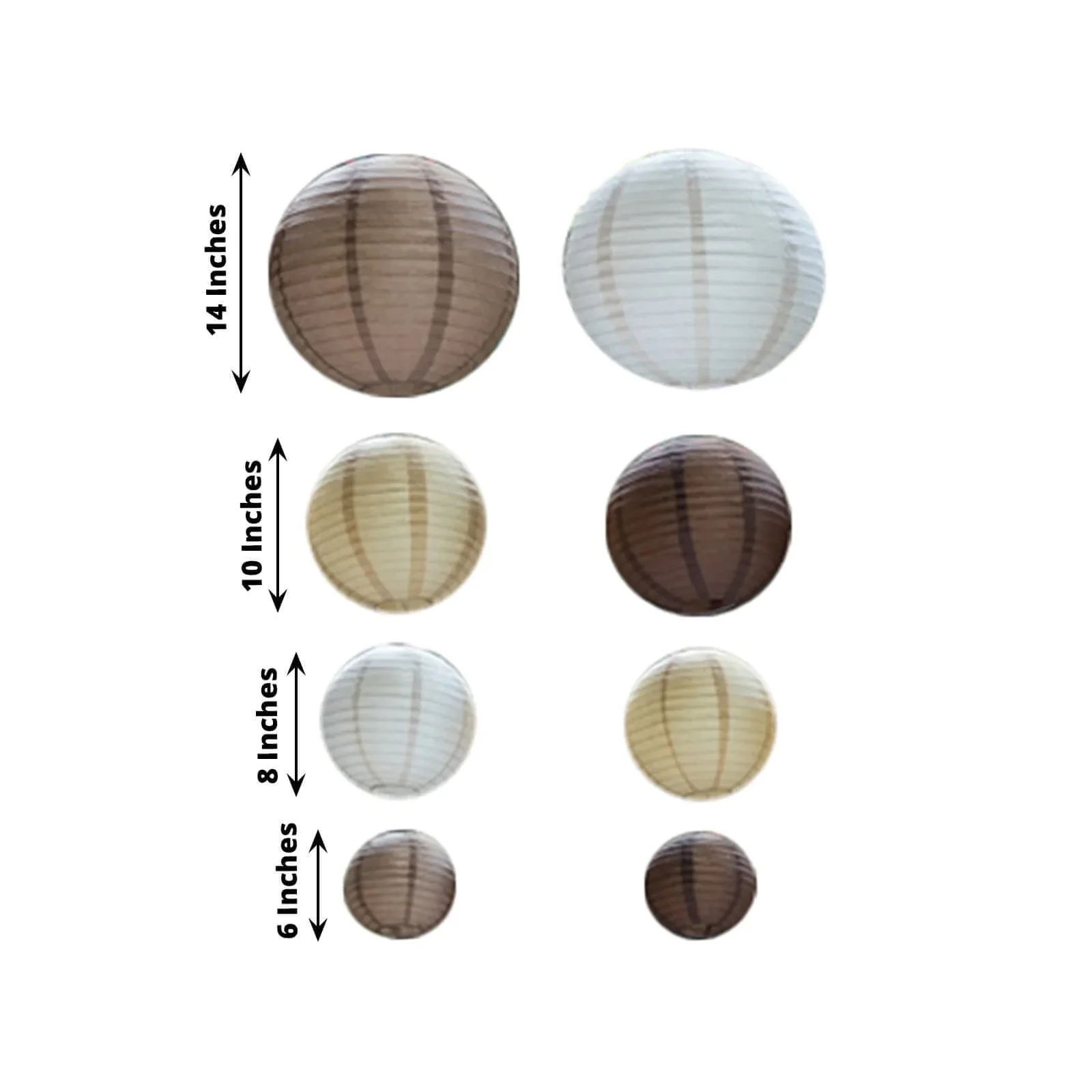Set of 8 Natural Brown Hanging Paper Lanterns, Decorative Round Chinese Sky Lanterns, Assorted Sizes - 6",8",10",14" - Image 3