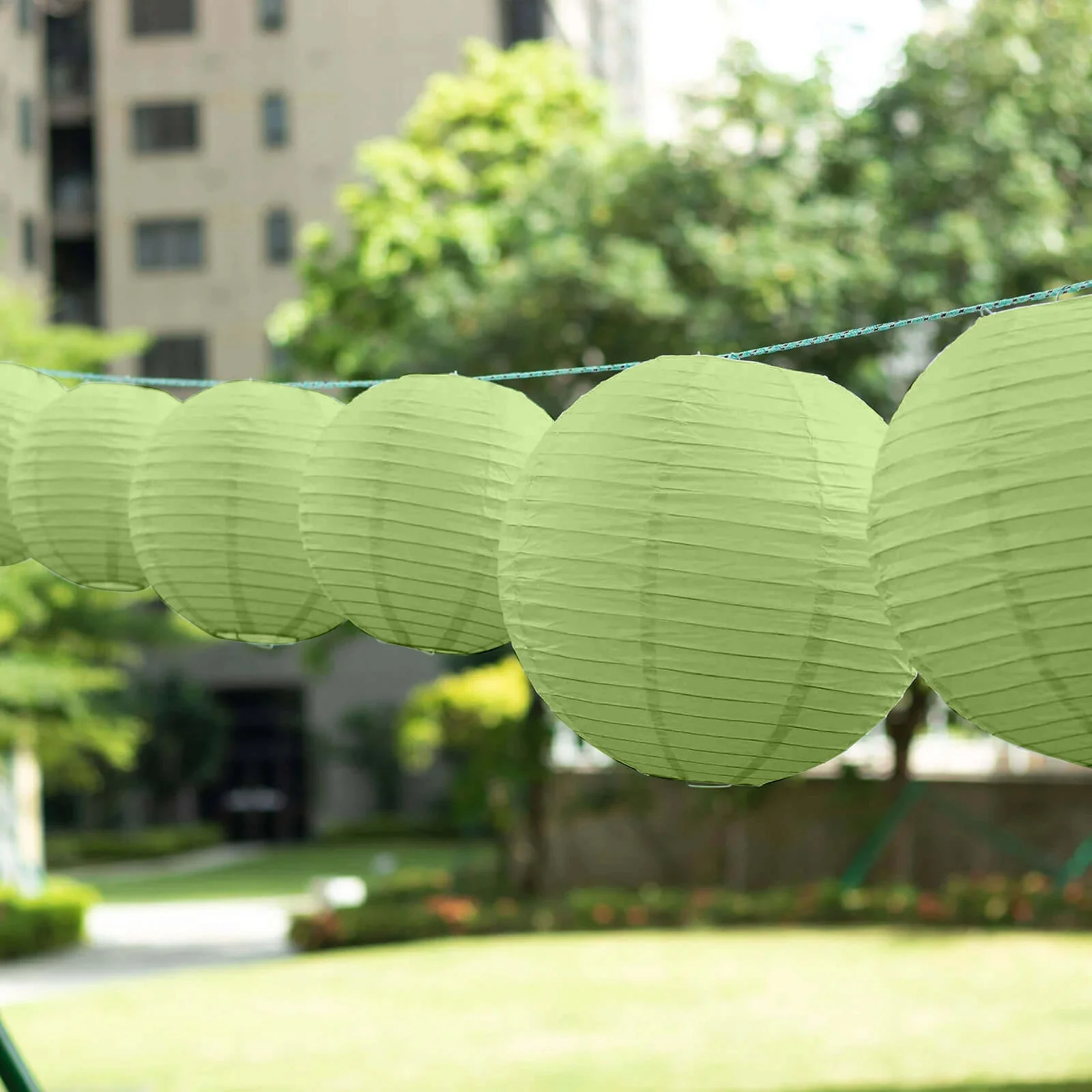 Set of 8 Sage Green Hanging Paper Lanterns, Assorted Size Decorative Round Chinese Sky Lanterns - 6",8",10",14" - Image 6