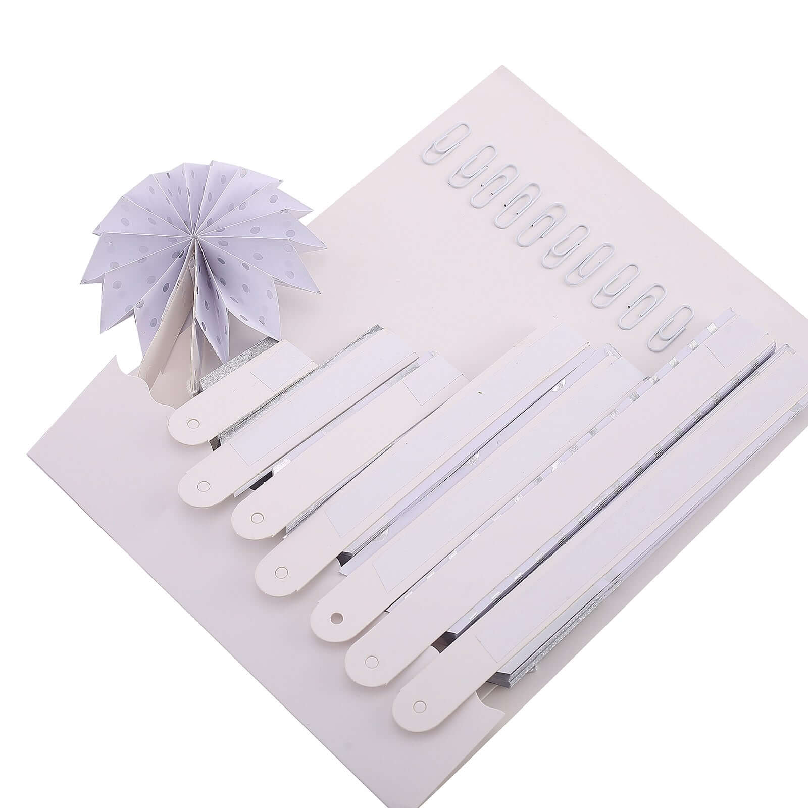 Set of 8 Silver / White Hanging Paper Fan Decorations, Pinwheel Wall Backdrop Party Kit 4", 8", 12", 16" - Image 14