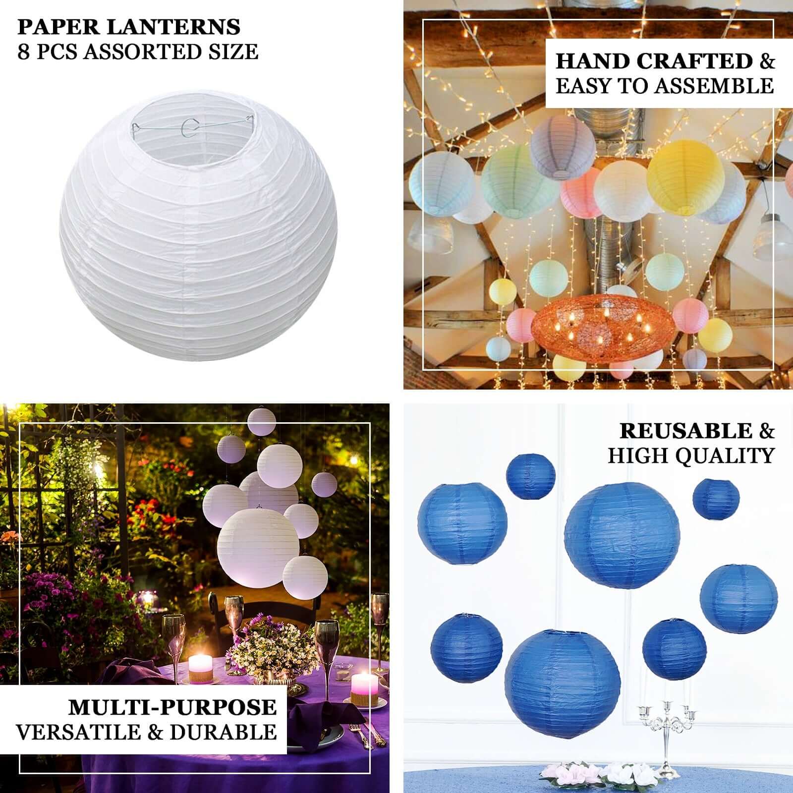 Set of 8 White Sage Green Hanging Paper Lanterns in French Toile Floral Pattern, Chinese Festival Lanterns - 6",8",10",14" - Image 4