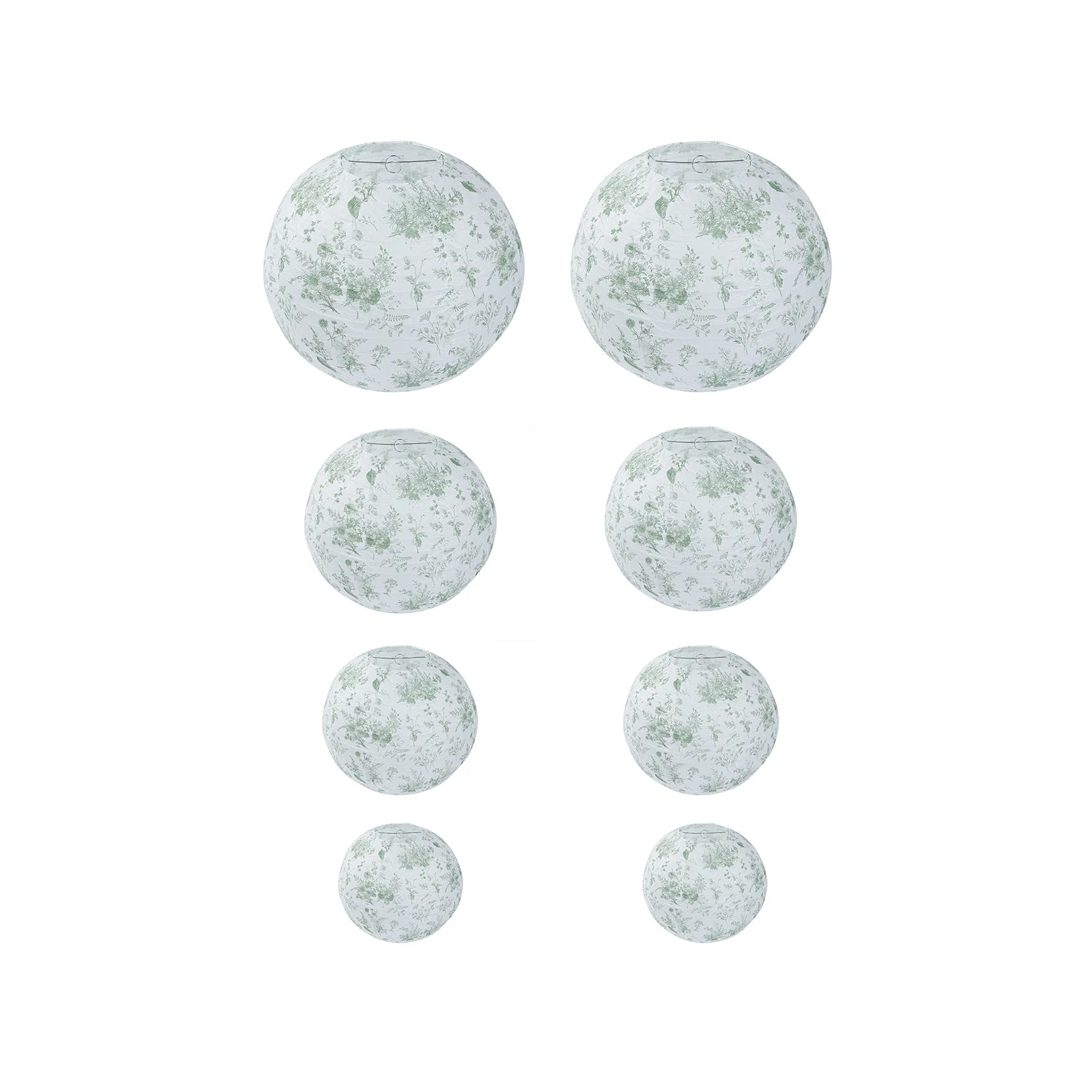 Set of 8 White Sage Green Hanging Paper Lanterns in French Toile Floral Pattern, Chinese Festival Lanterns - 6",8",10",14" - Image 6