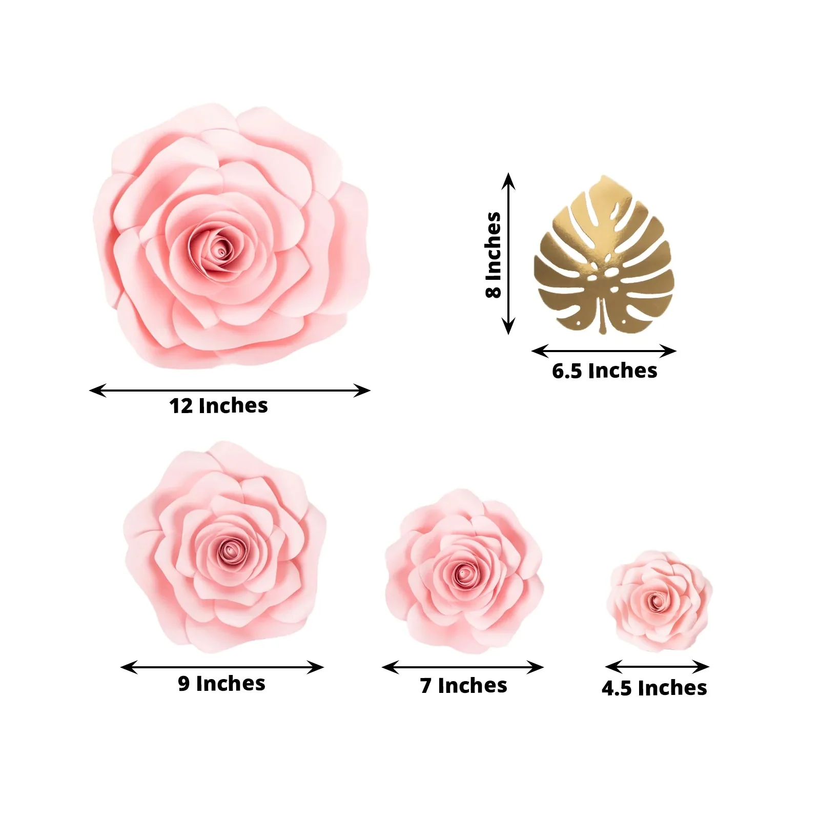 Set of 9 Pink 3D Rose Paper Flowers with Gold Monstera Leaves, Nursery Flower Backdrop Hanging Wall Decor - Image 3