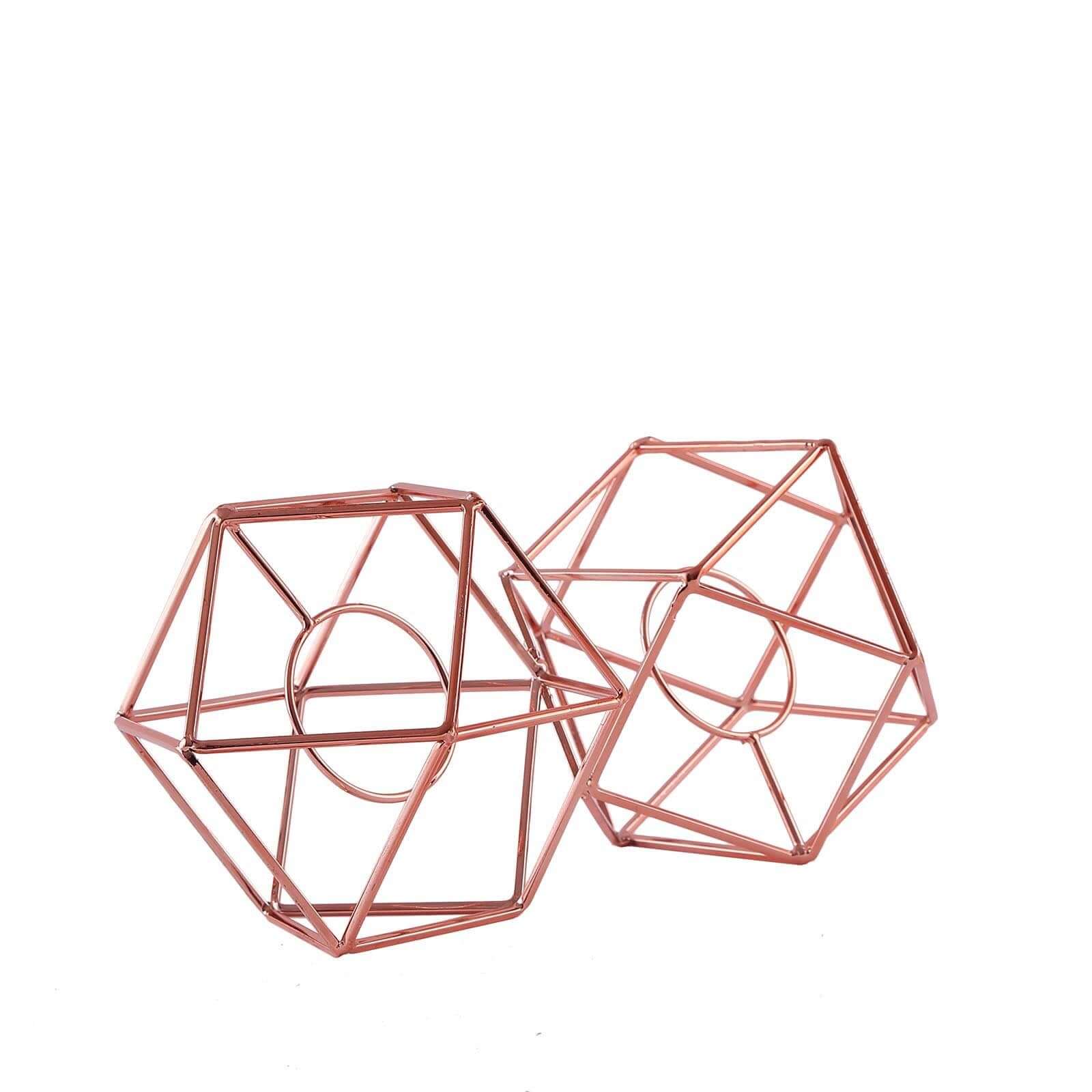 Set of Metal Candle Holders 11" Linked Geometric Design Rose Gold - Sleek Votive Glass Centerpieces for Weddings & Events - Image 13