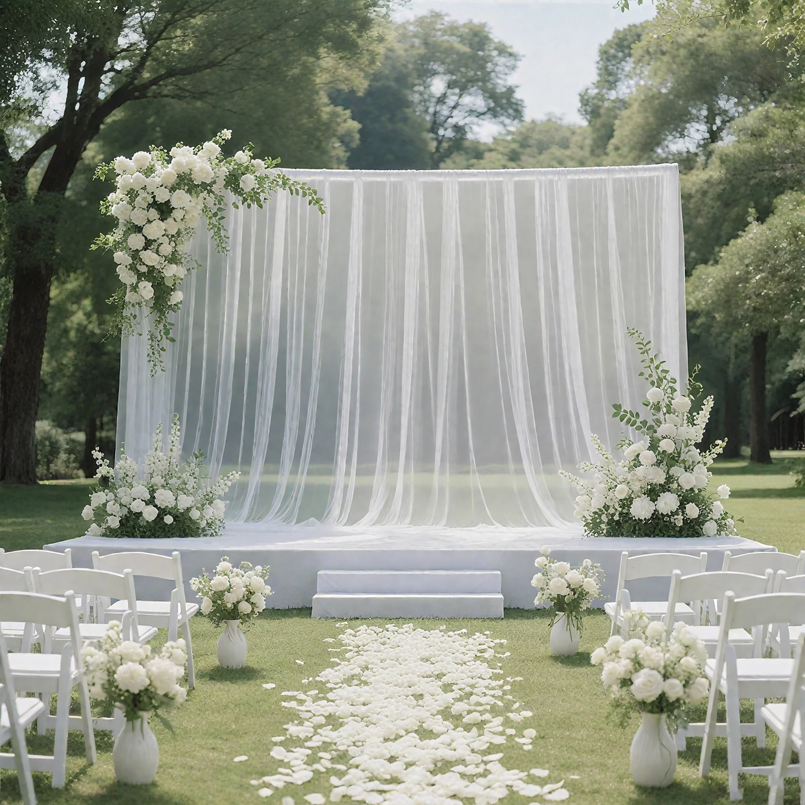 Sheer Wedding Arch Drape 10ft × 10ft White – Backdrop Curtain Panel with Rod Pocket - Image 3