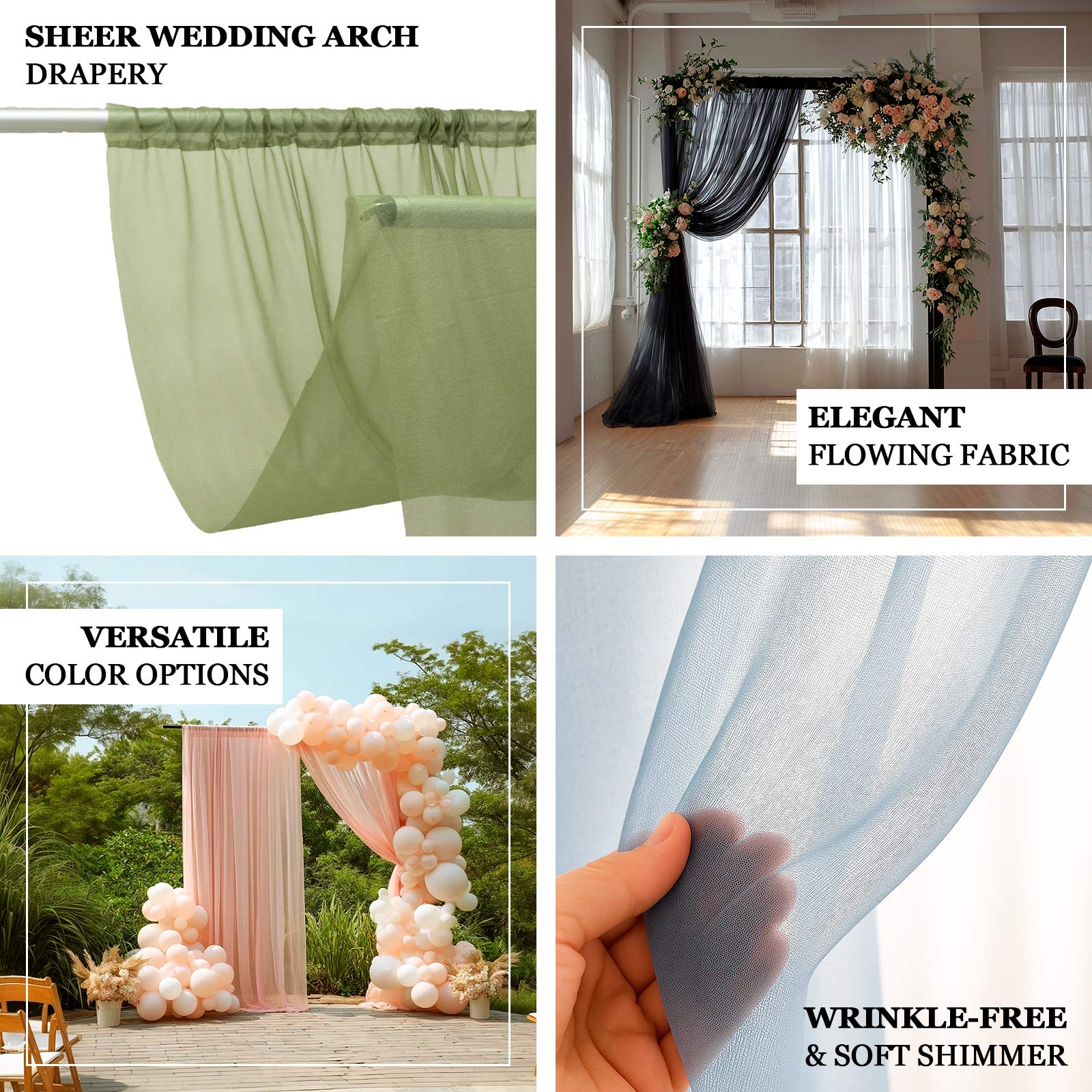 Sheer Wedding Arch Drape 10ft × 10ft White – Backdrop Curtain Panel with Rod Pocket - Image 4