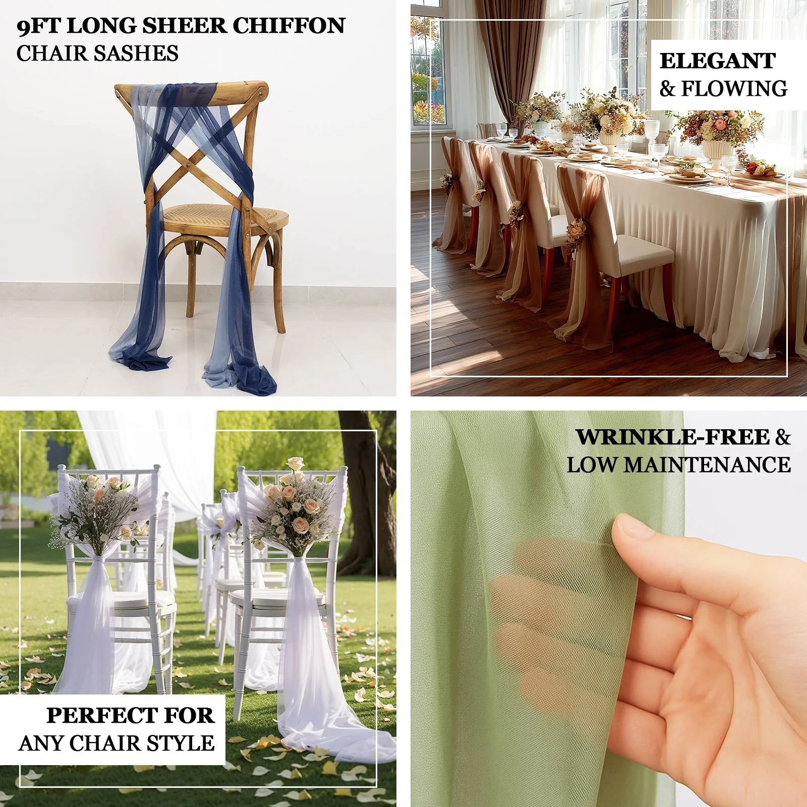 20-Pack Sheer Chair Sash in Champagne Gold, 9ft Long Shimmer Sheer Drape Chair Decor Set, Wrinkle-Free - Image 3