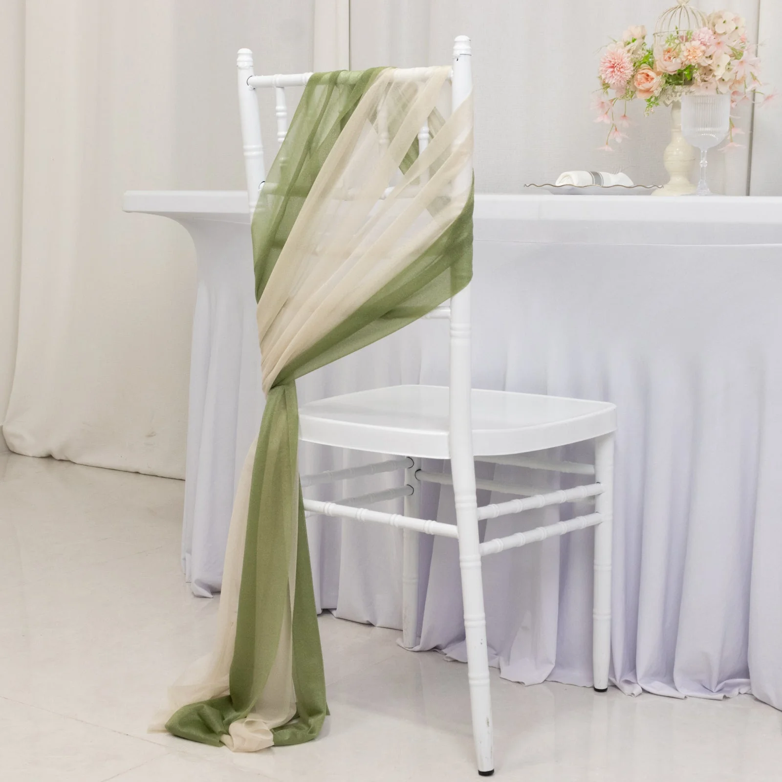 20-Pack Sheer Chair Sash in Dusty Sage Green Beige, 9ft Long Shimmer Sheer Drape Chair Decor Set, Wrinkle-Free - Image 5