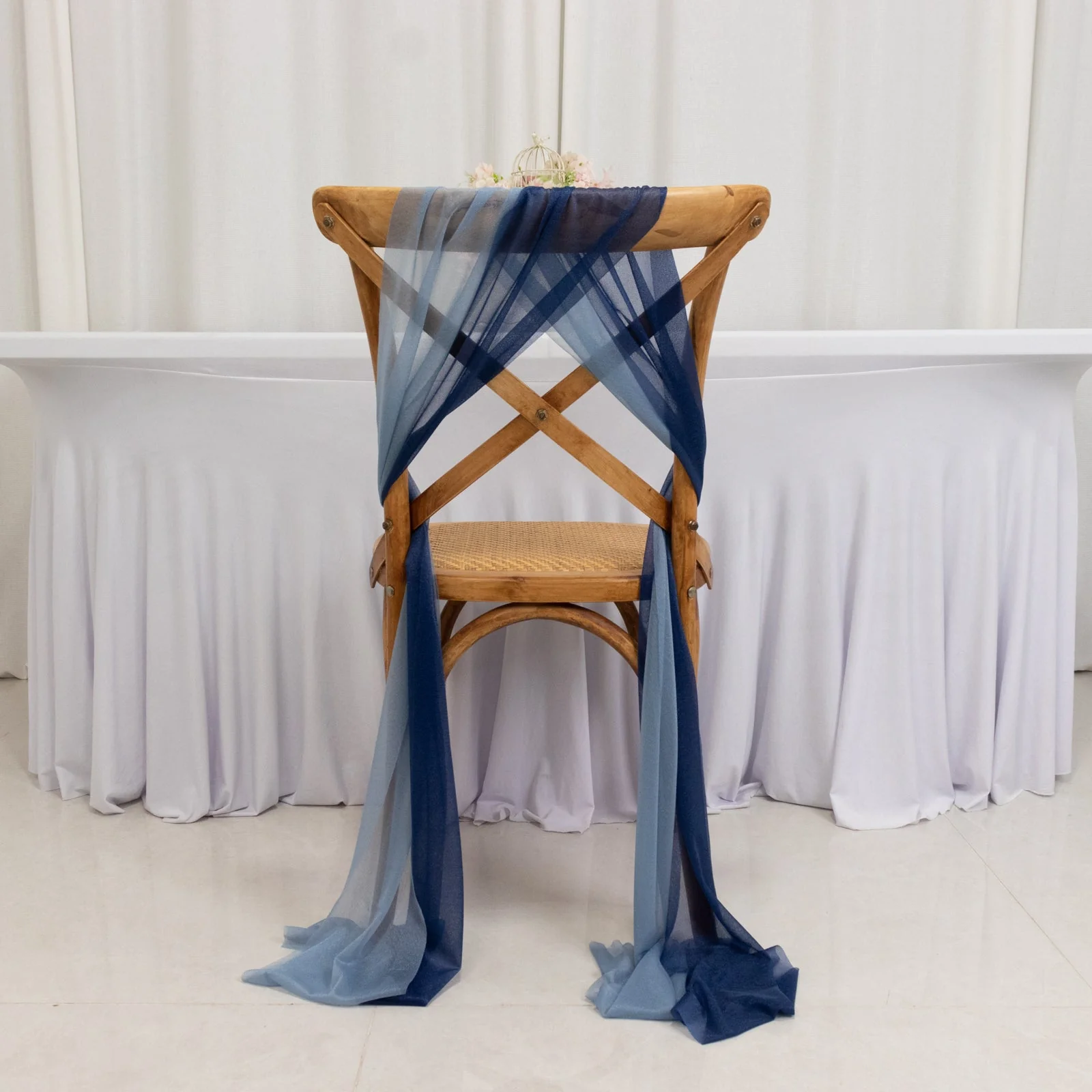 20-Pack Sheer Chair Sash in Navy Blue & Dusty Blue, 9ft Long Shimmer Sheer Drape Chair Decor Set, Wrinkle-Free