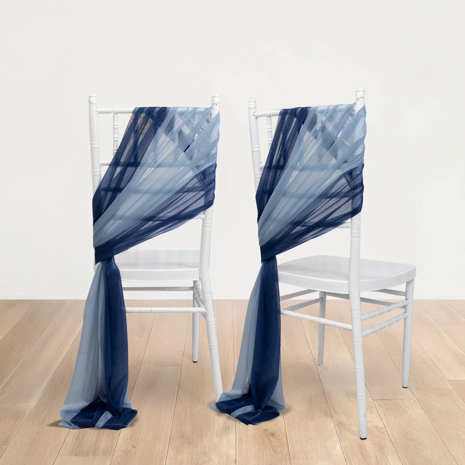 20-Pack Sheer Chair Sash in Navy Blue & Dusty Blue, 9ft Long Shimmer Sheer Drape Chair Decor Set, Wrinkle-Free - Image 2