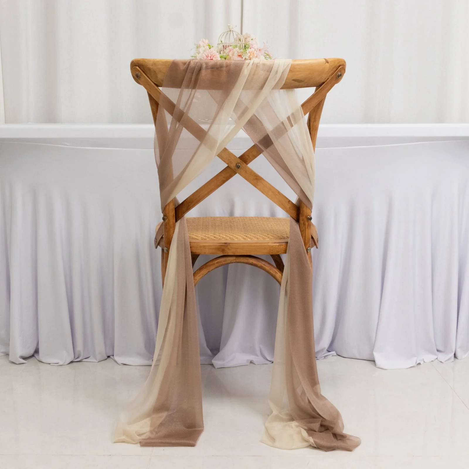 20-Pack Sheer Chair Sash in Taupe Beige, 9ft Long Shimmer Sheer Drape Chair Decor Set, Wrinkle-Free