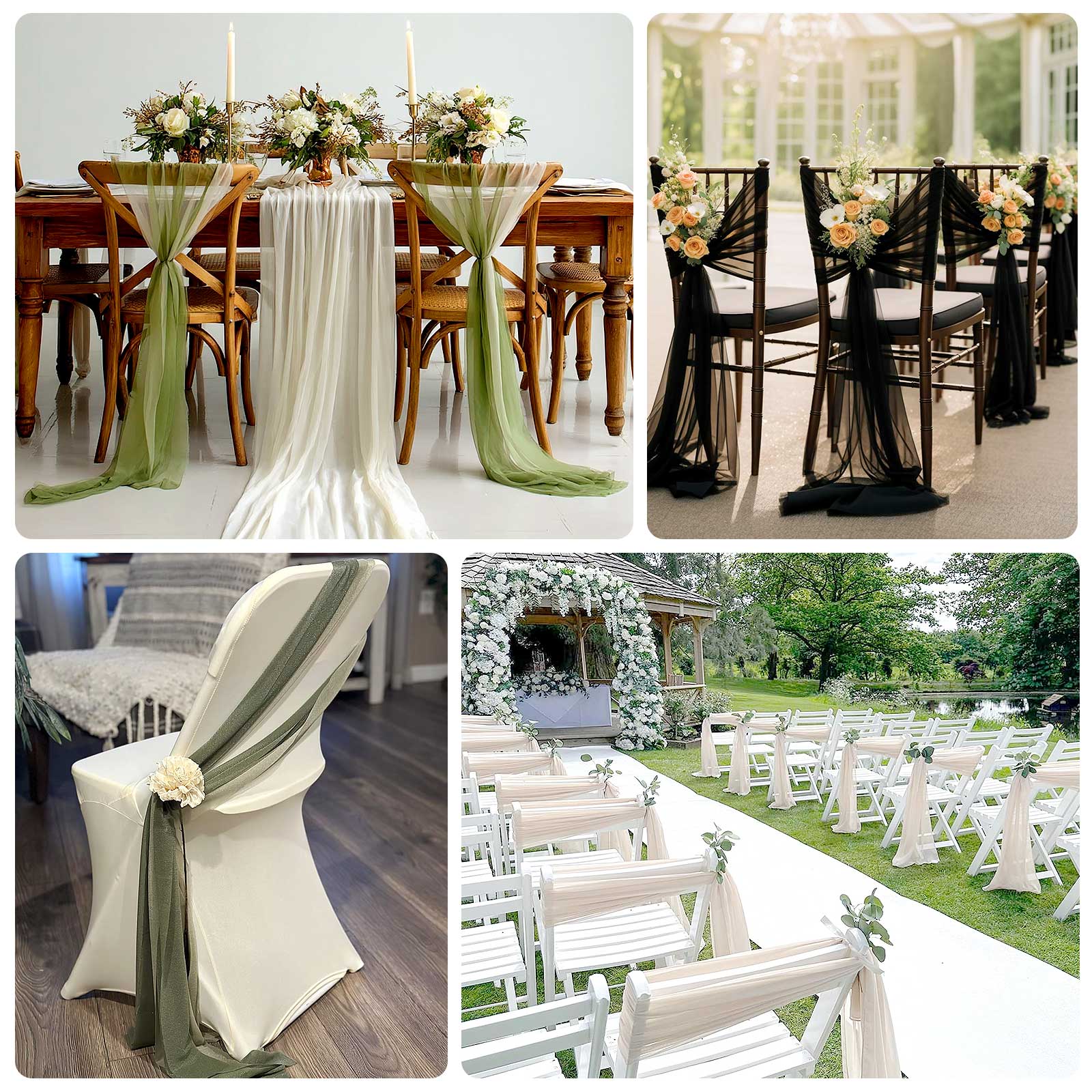 20-Pack Sheer Chair Sash in White, 9ft Long Shimmer Sheer Drape Chair Decor Set, Wrinkle-Free - Image 4