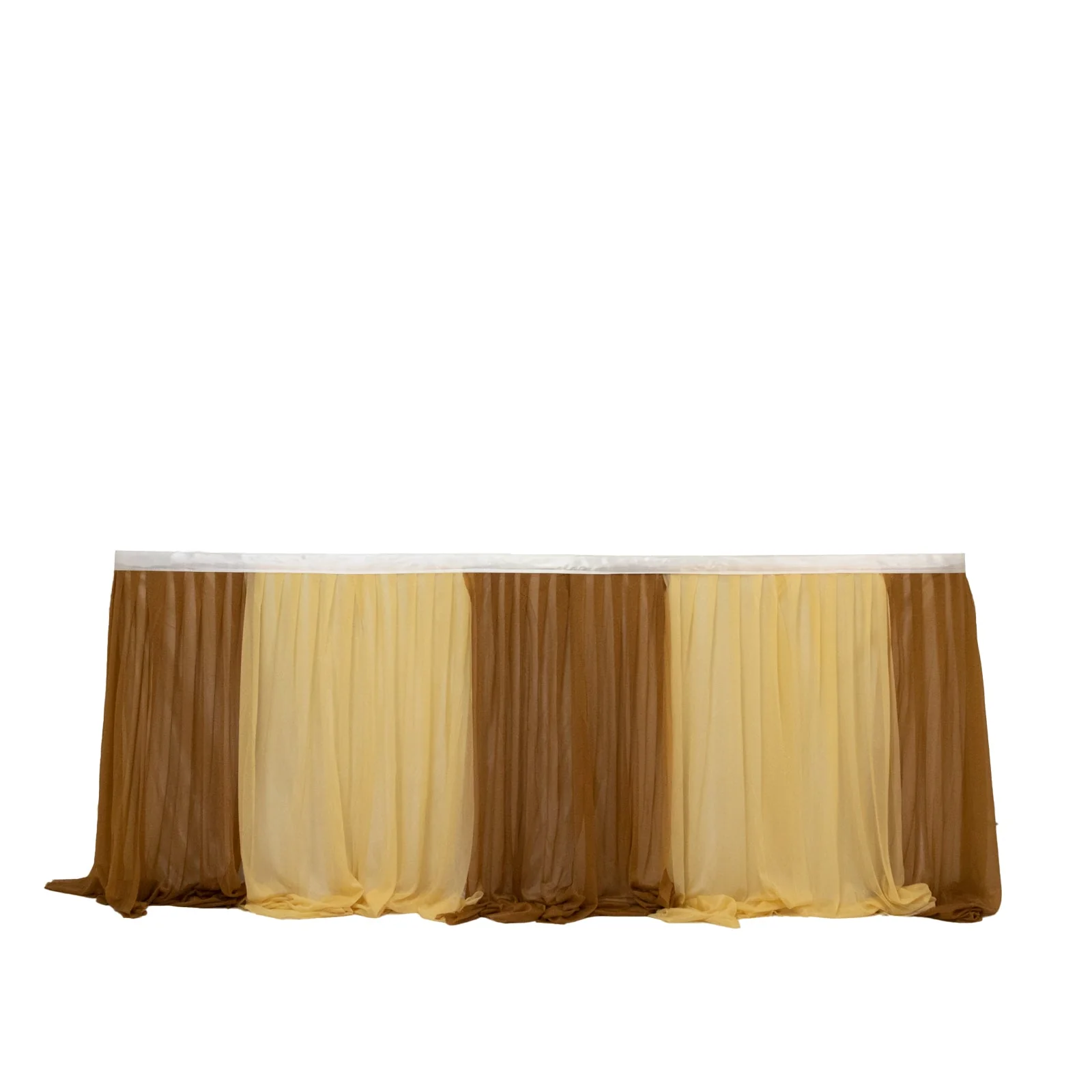 Sheer Chiffon Table Skirt 14ft Champagne and Gold – Pleated Ruffle Skirting with Polyester Backing, Shimmer Sheer, Wrinkle-Free Fabric - Image 6