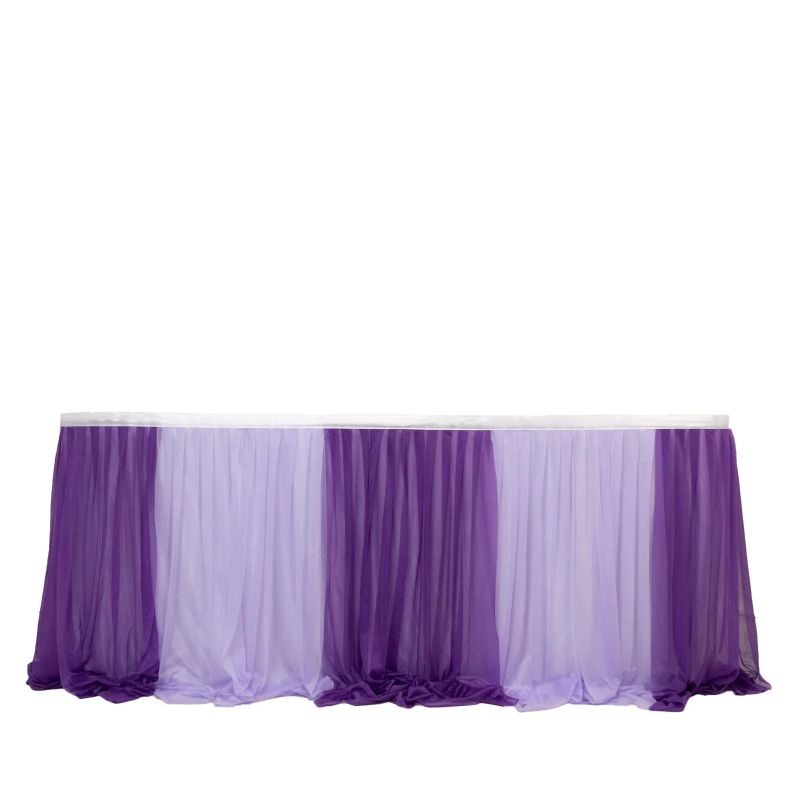 Sheer Chiffon Table Skirt 14ft Purple and Lavender – Pleated Ruffle Skirting with Polyester Backing, Shimmer Sheer, Wrinkle-Free Fabric - Image 6
