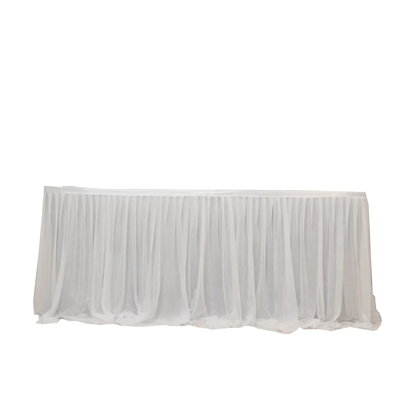 Sheer Chiffon Table Skirt 14ft White  – Pleated Ruffle Skirting with Polyester Backing, Shimmer Sheer, Wrinkle-Free Fabric - Image 6