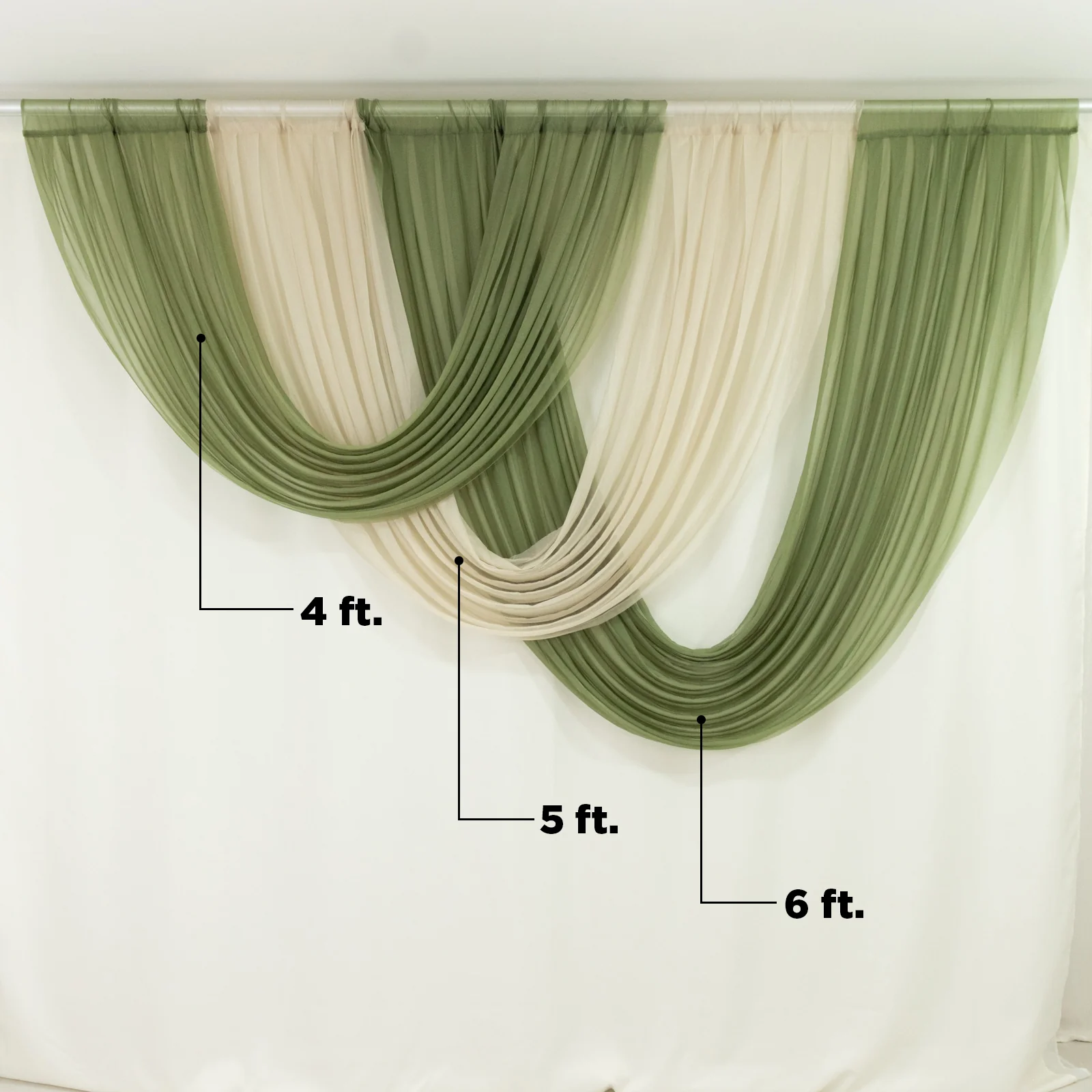 Sheer Chiffon Valance Curtain 4ft x 5ft – Beige Wedding Arch Voile Drape with Rod Pocket, Backdrop Panel