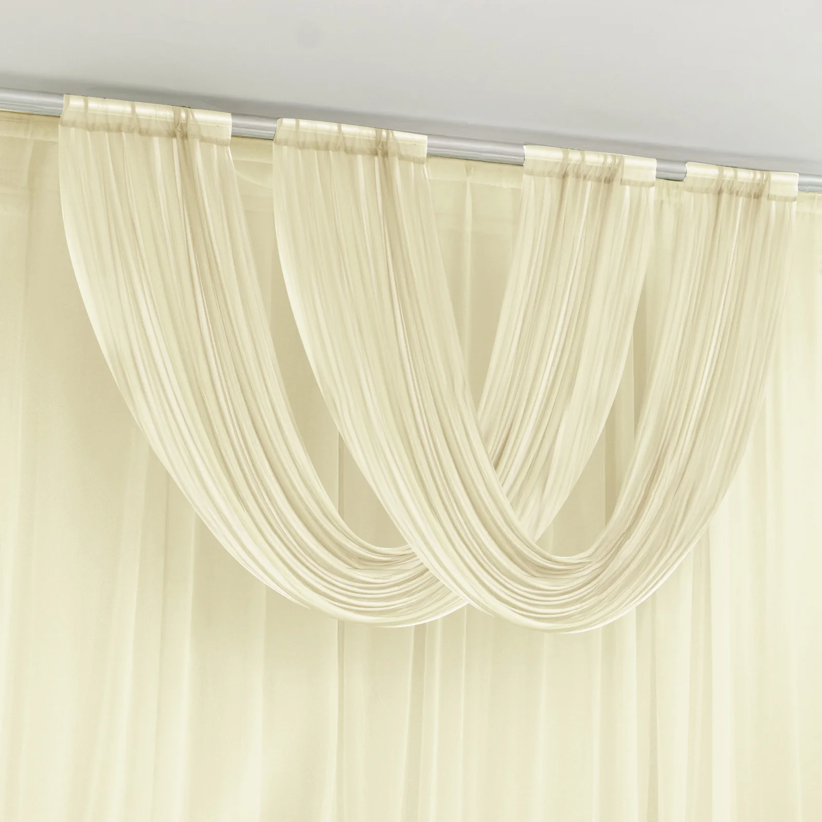 Sheer Chiffon Valance Curtain 4ft x 5ft – Beige Wedding Arch Voile Drape with Rod Pocket, Backdrop Panel - Image 6