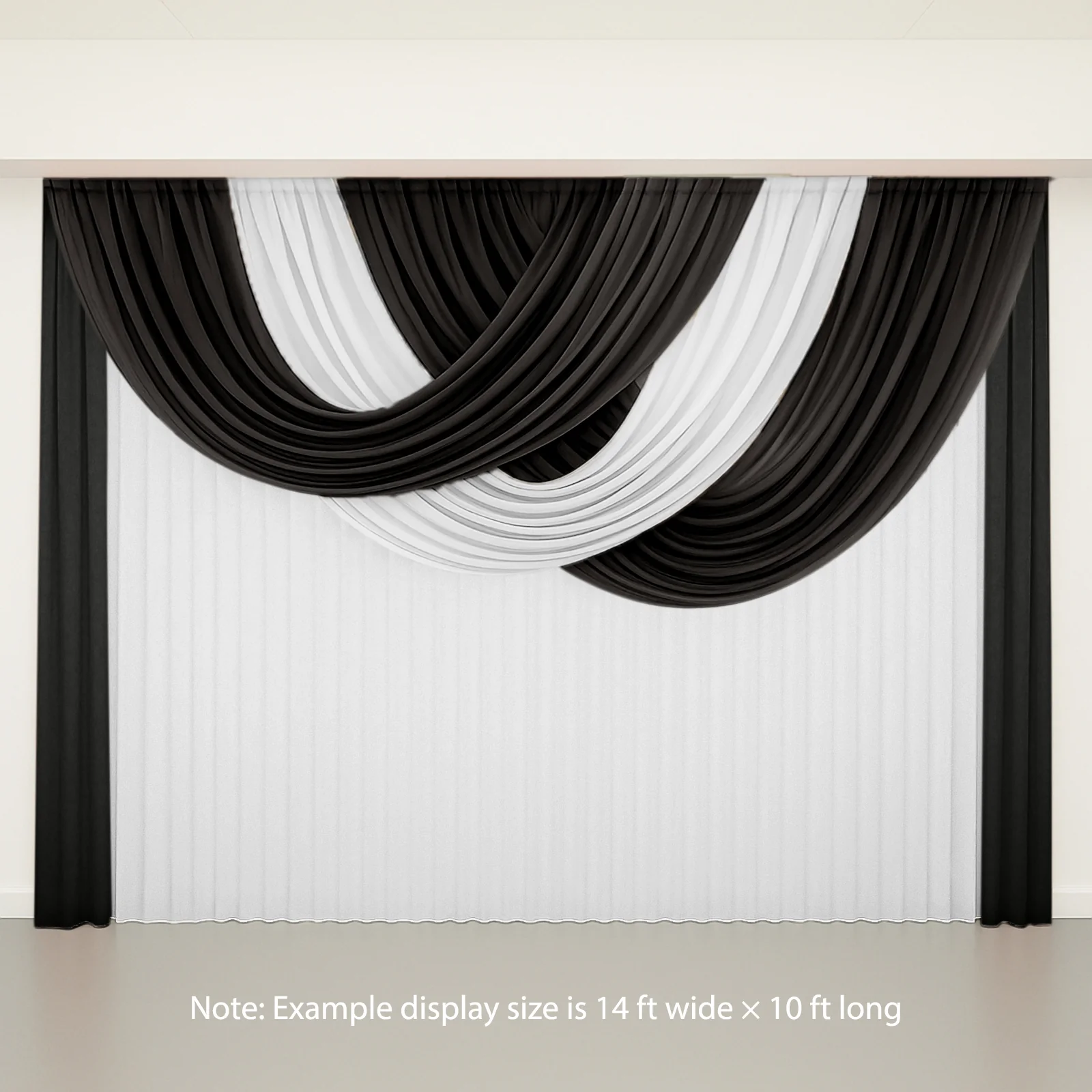 Sheer Chiffon Backdrop Valance Drapes – 4ft x 4ft Black Curved Swag Topper Panel - Image 5