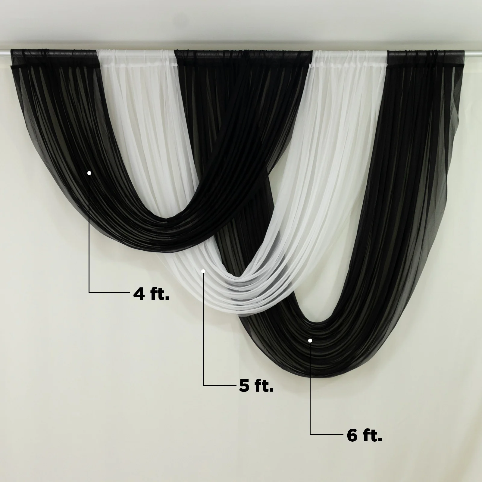 Sheer Chiffon Valance Curtain 4ft x 6ft – Black Wedding Arch Voile Drape with Rod Pocket, Backdrop Panel - Image 3