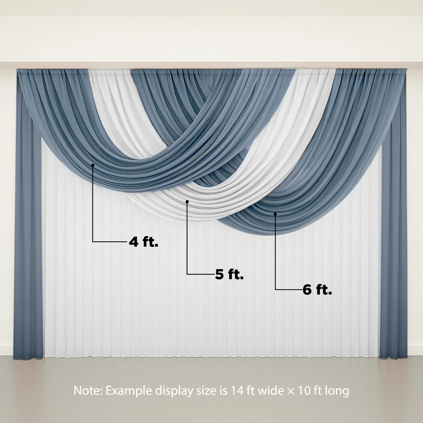 Sheer Chiffon Backdrop Valance Drapes – 4ft x 4ft Dusty Blue Curved Swag Topper Panel - Image 5