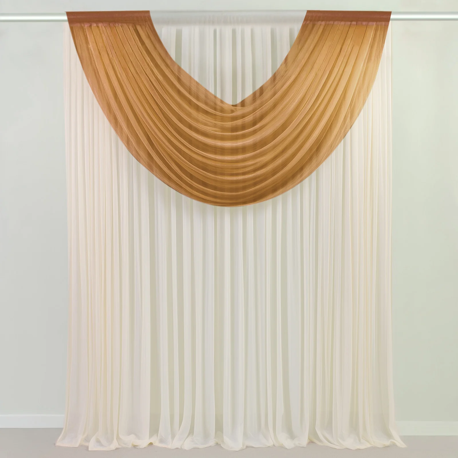 Sheer Chiffon Valance Curtain 4ft x 5ft – Gold Wedding Arch Voile Drape with Rod Pocket, Backdrop Panel