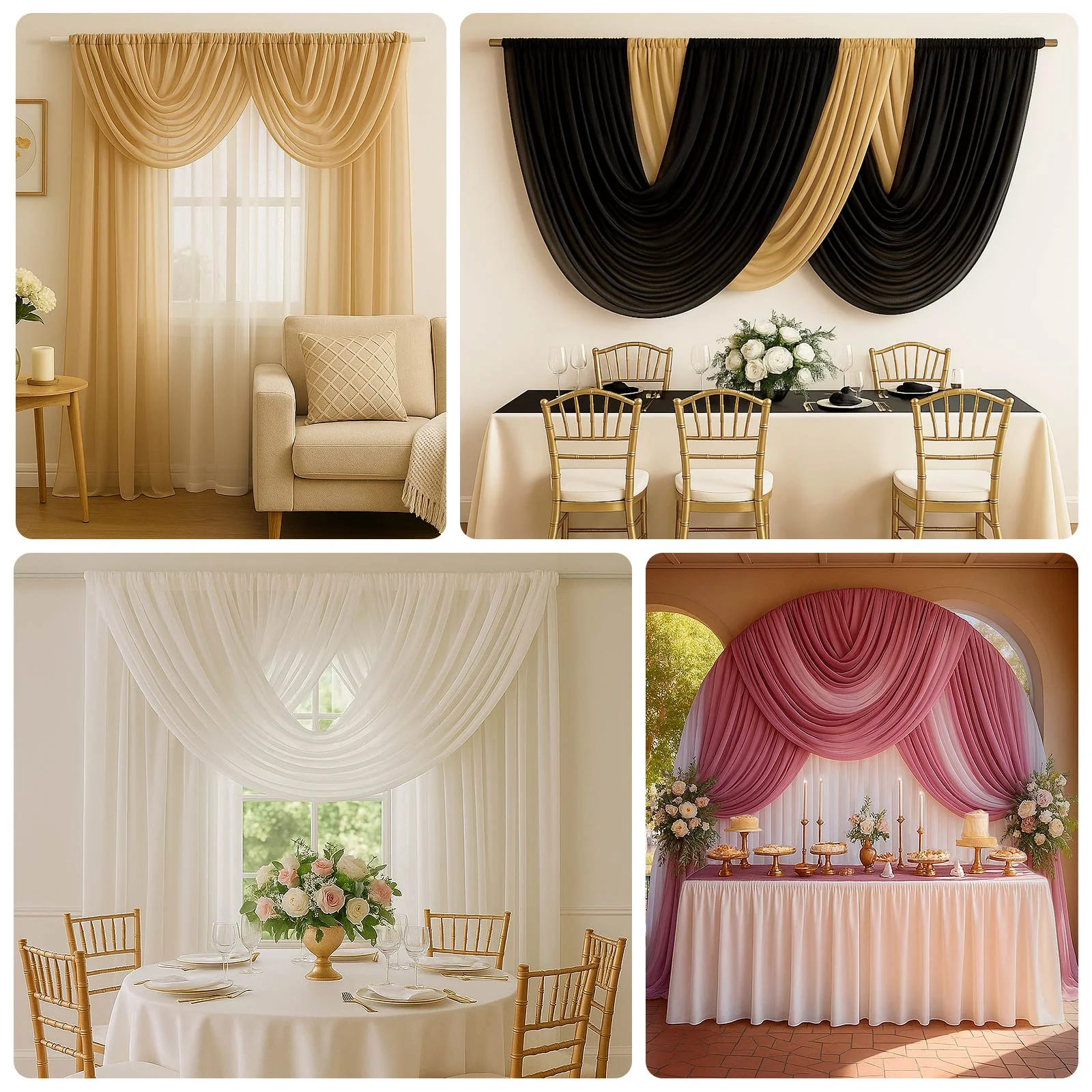 Sheer Chiffon Valance Curtain 4ft x 5ft – Gold Wedding Arch Voile Drape with Rod Pocket, Backdrop Panel - Image 5