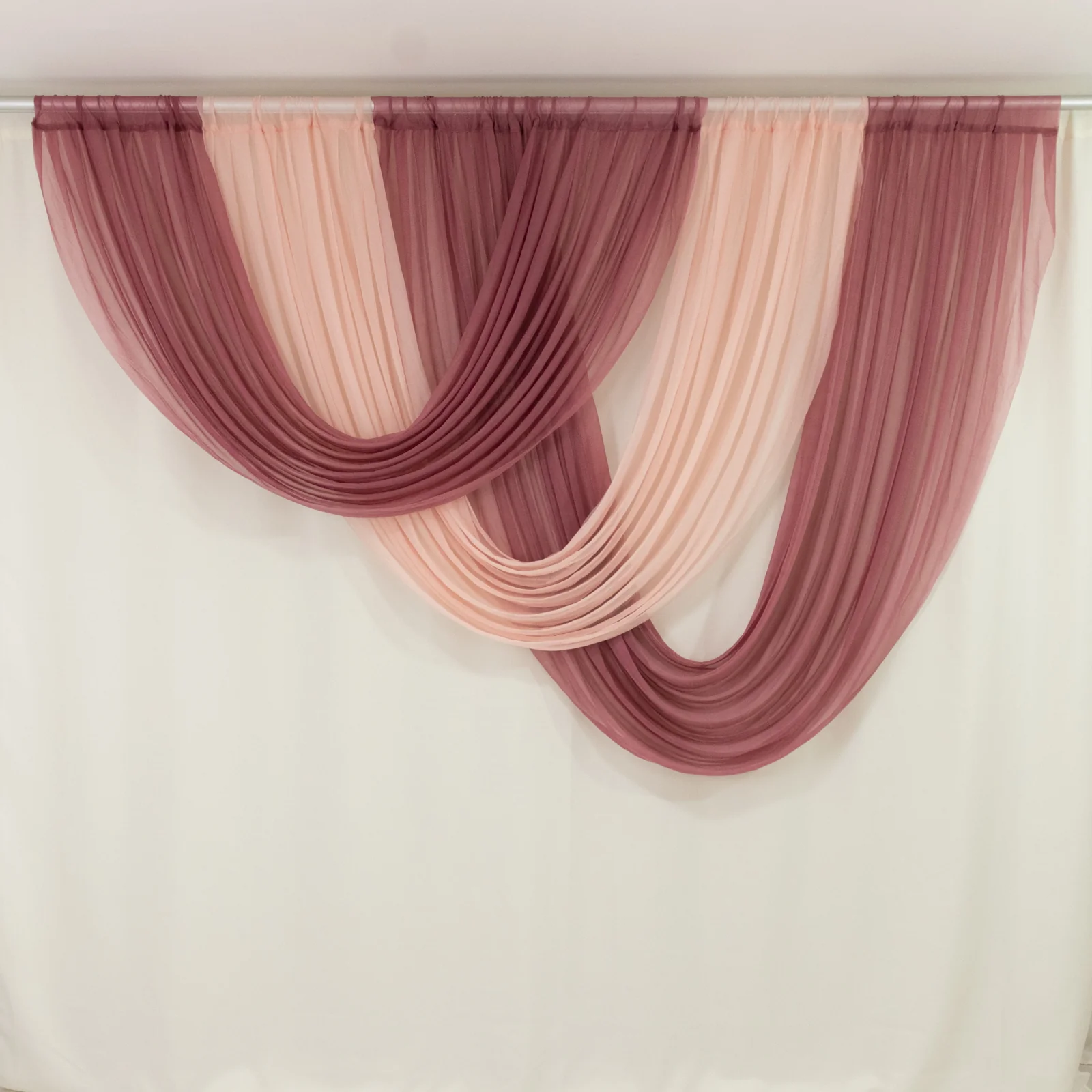 Sheer Chiffon Backdrop Valance Drapes – 4ft x 4ft Mauve Cinnamon Rose Curved Swag Topper Panel - Image 5