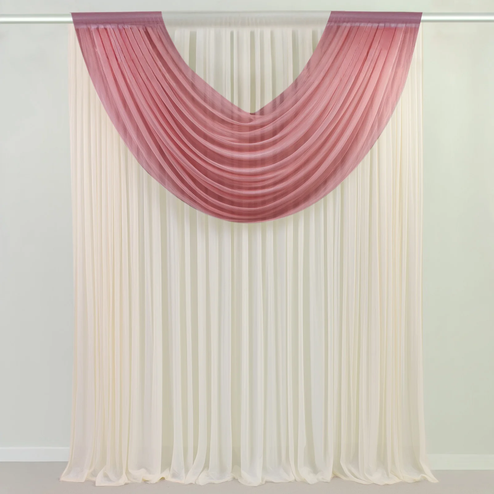 Sheer Chiffon Valance Curtain 4ft x 5ft – Mauve Cinnamon Rose Wedding Arch Voile Drape with Rod Pocket, Backdrop Panel
