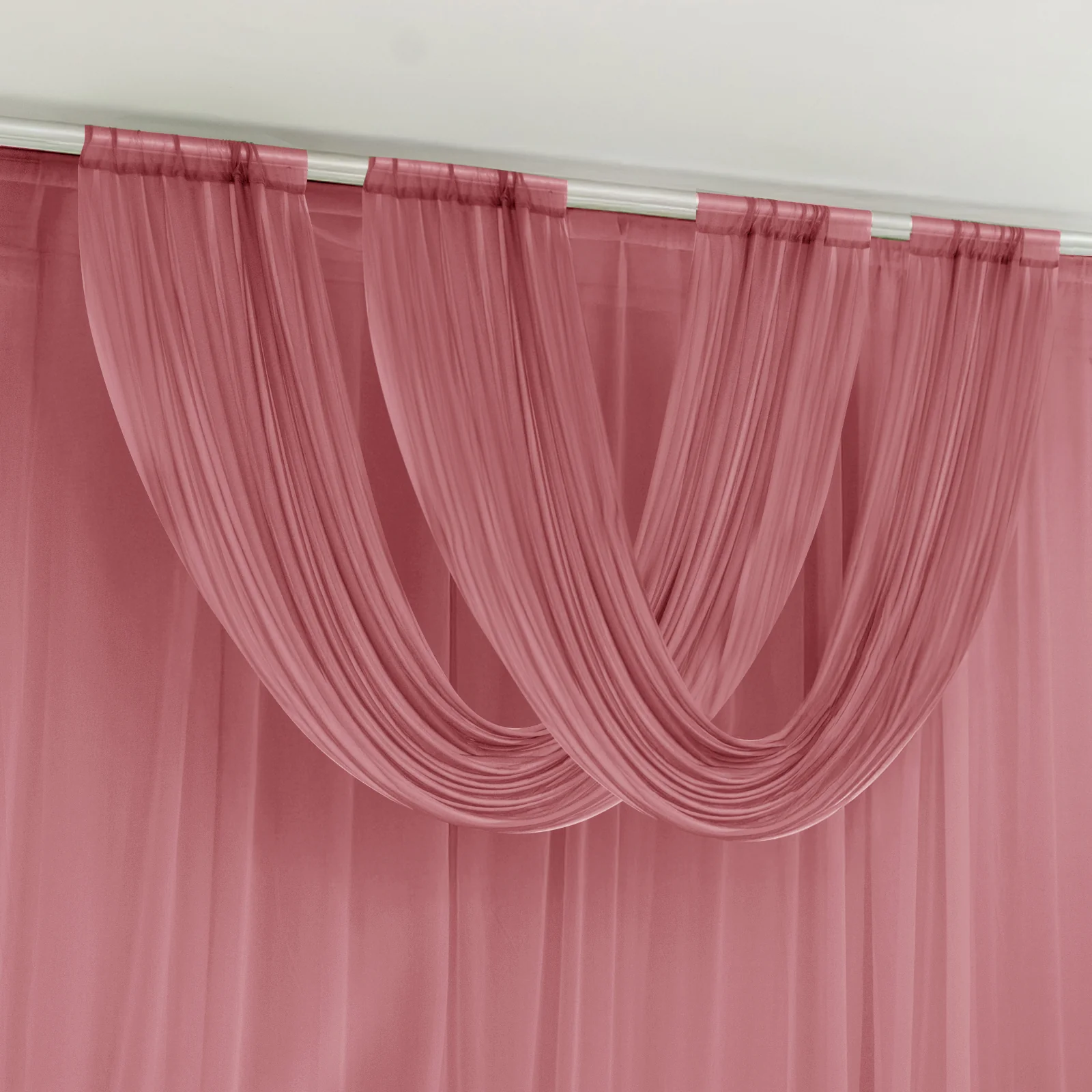 Sheer Chiffon Valance Curtain 4ft x 5ft – Mauve Cinnamon Rose Wedding Arch Voile Drape with Rod Pocket, Backdrop Panel - Image 3