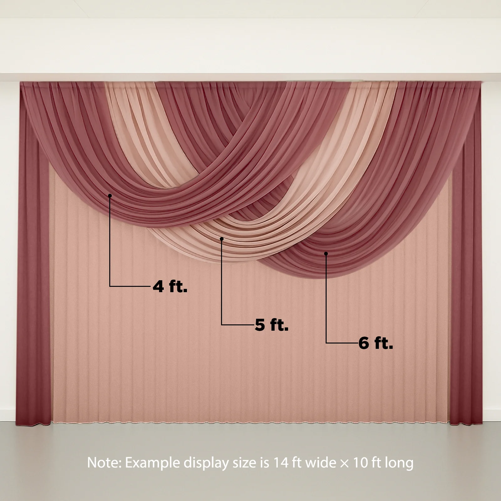 Sheer Chiffon Valance Curtain 4ft x 6ft – Mauve Cinnamon Rose Wedding Arch Voile Drape with Rod Pocket, Backdrop Panel