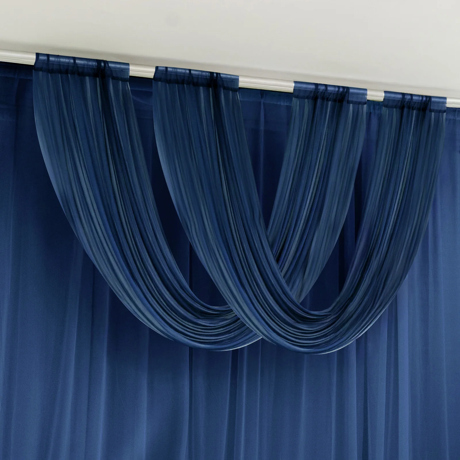 Sheer Chiffon Valance Curtain 4ft x 5ft – Navy Blue Wedding Arch Voile Drape with Rod Pocket, Backdrop Panel - Image 3