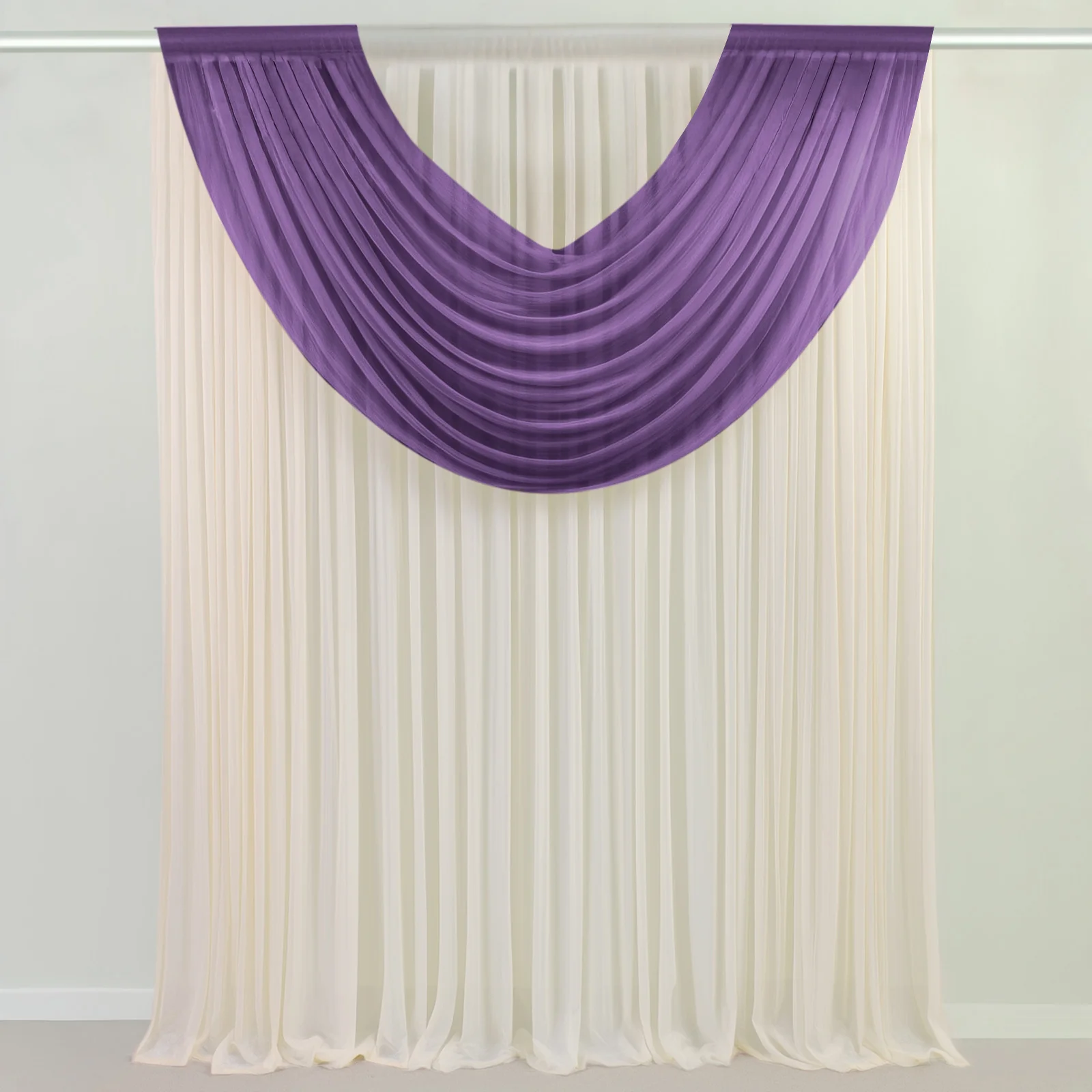 Sheer Chiffon Valance Curtain 4ft x 5ft – Purple Wedding Arch Voile Drape with Rod Pocket, Backdrop Panel