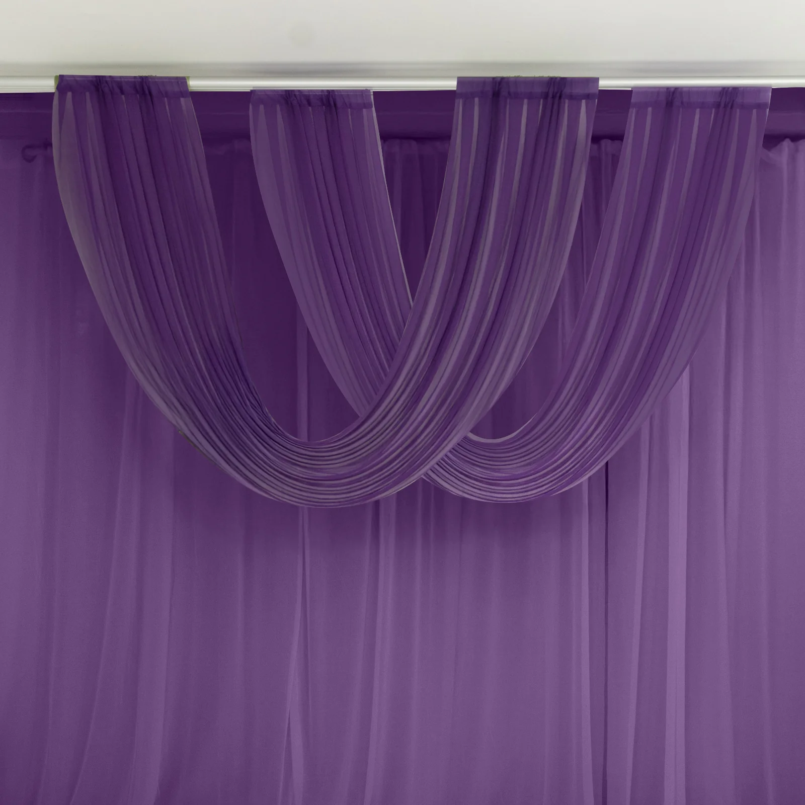 Sheer Chiffon Valance Curtain 4ft x 5ft – Purple Wedding Arch Voile Drape with Rod Pocket, Backdrop Panel - Image 3
